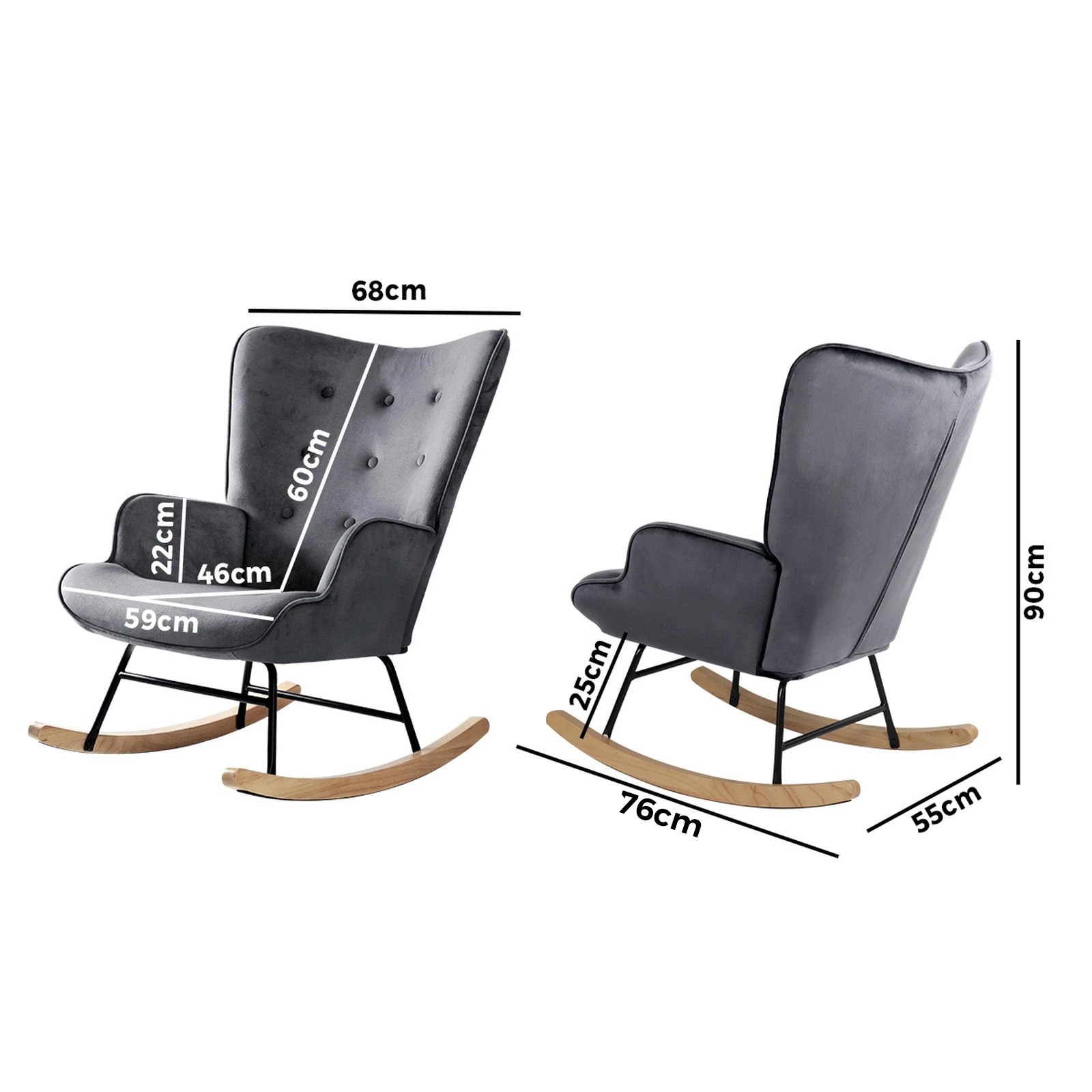 9 Oikiture Rocking Chair Nursing Armchair Velvet Accent Chairs Upholstered
 - Grey, 9 of 10