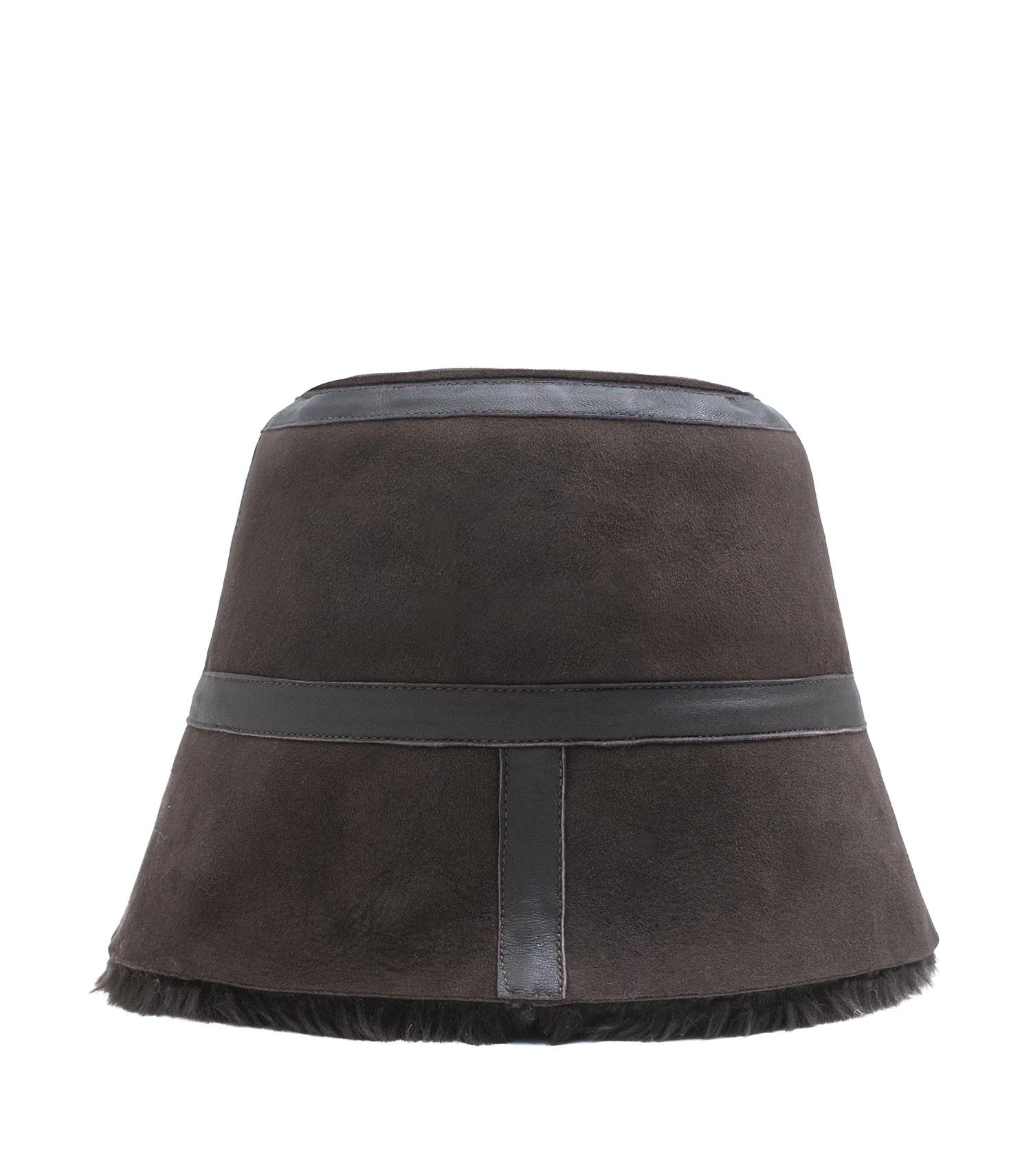 2 Australian Shepherd UGG Fluffy Bucket Patchwork Hat CHOCOLATE, 2 of 5