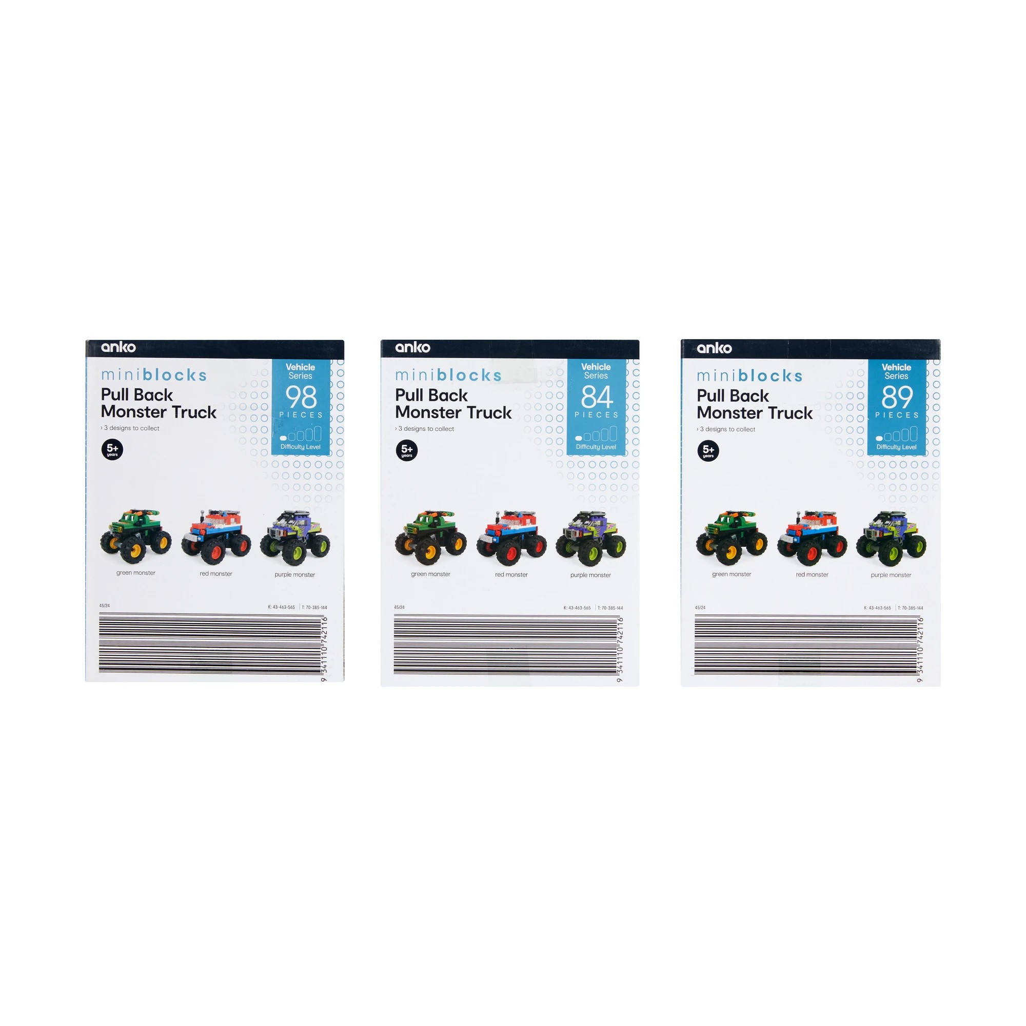 5 Mini Blocks Vehicle Series: Pull Back Monster Truck - Assorted, 5 of 6