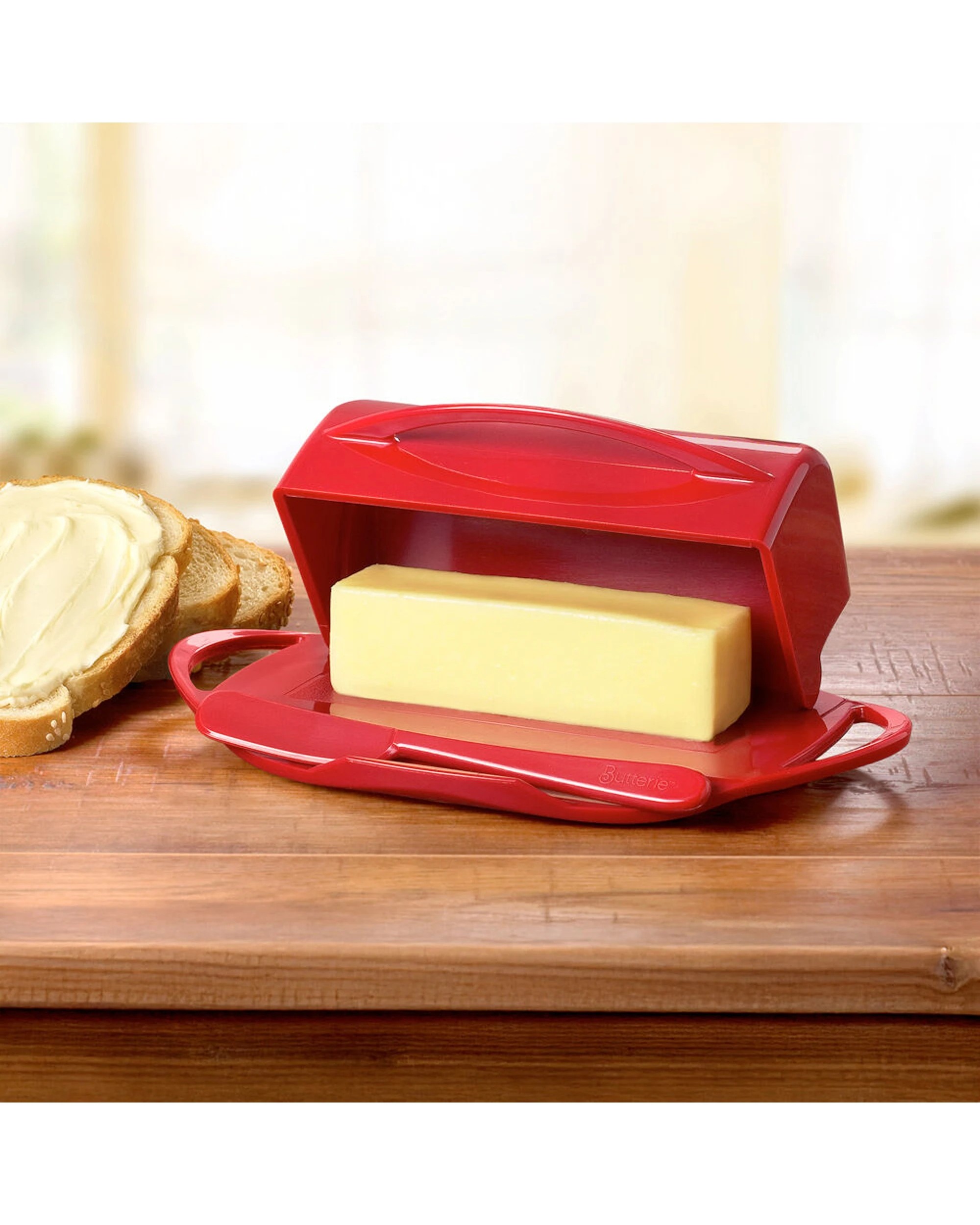 5 Butterie 2PK Plastic Flip Top Lid Butter Dish with Spreader 22.9x14cm - Red, 5 of 8
