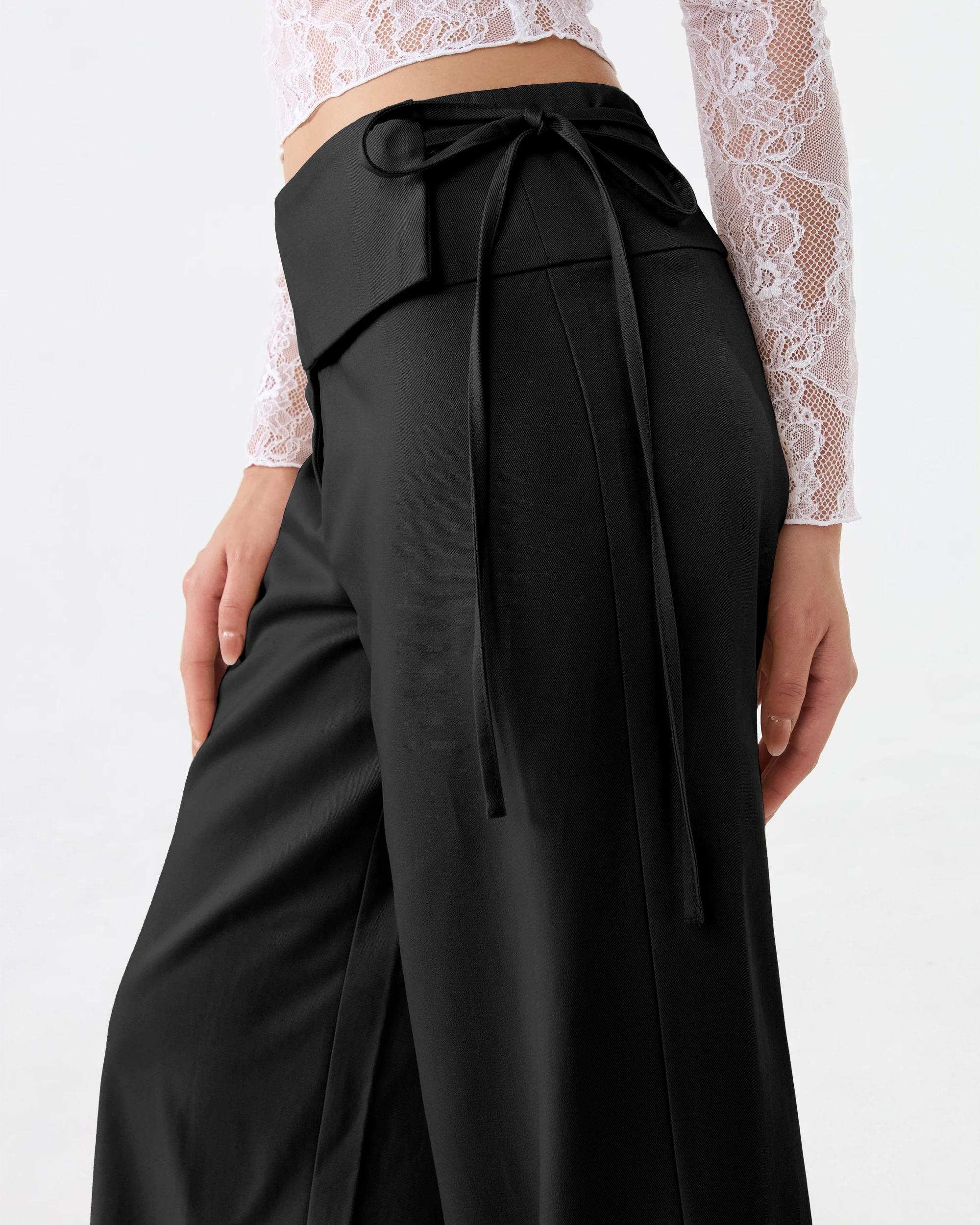 6 Side Tie Wide Leg Pants Black, 6 of 7