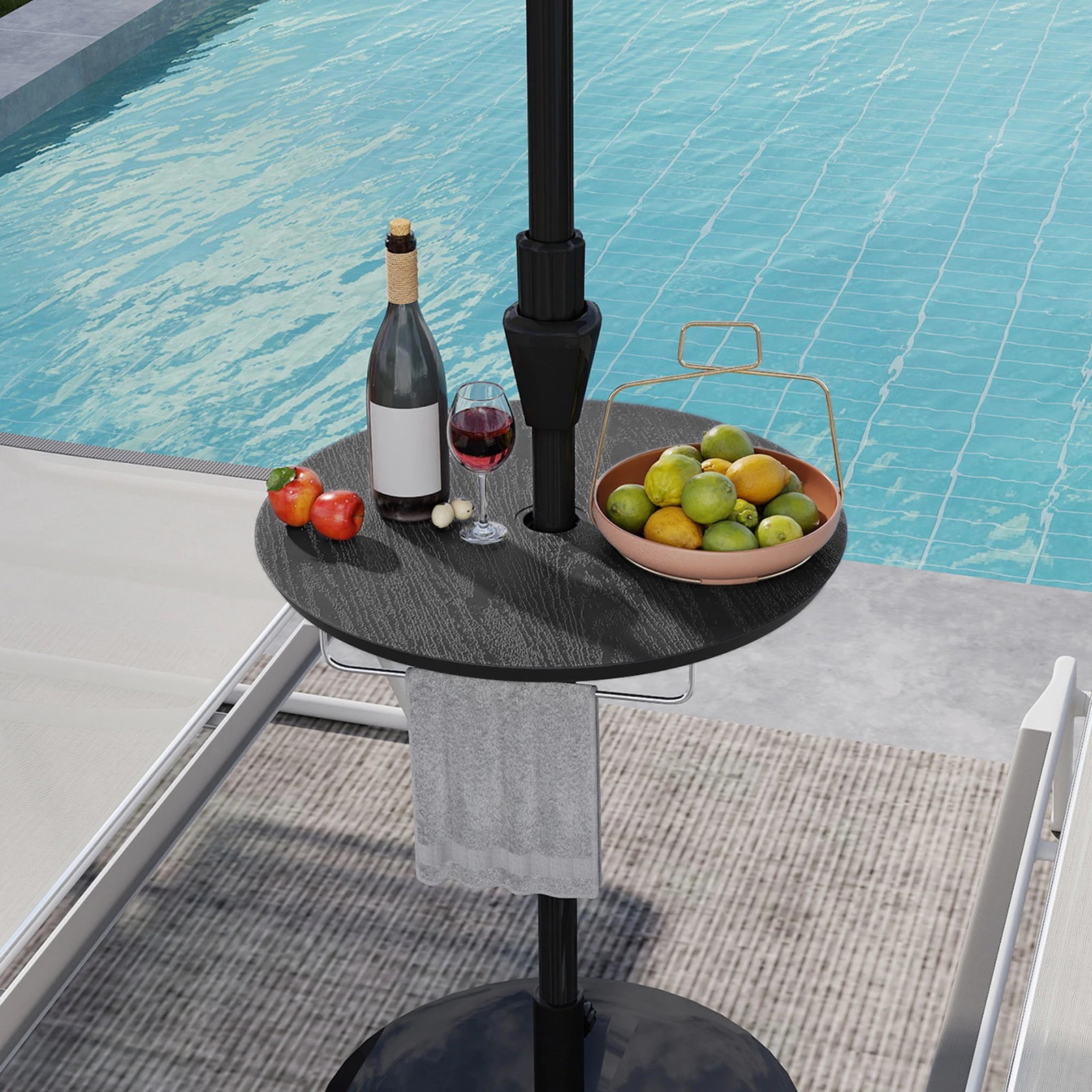 4 Costway 50cm Outdoor Umbrella Table for 38/48 mm Umbrella Pole Round Table Tray - Black, 4 of 5
