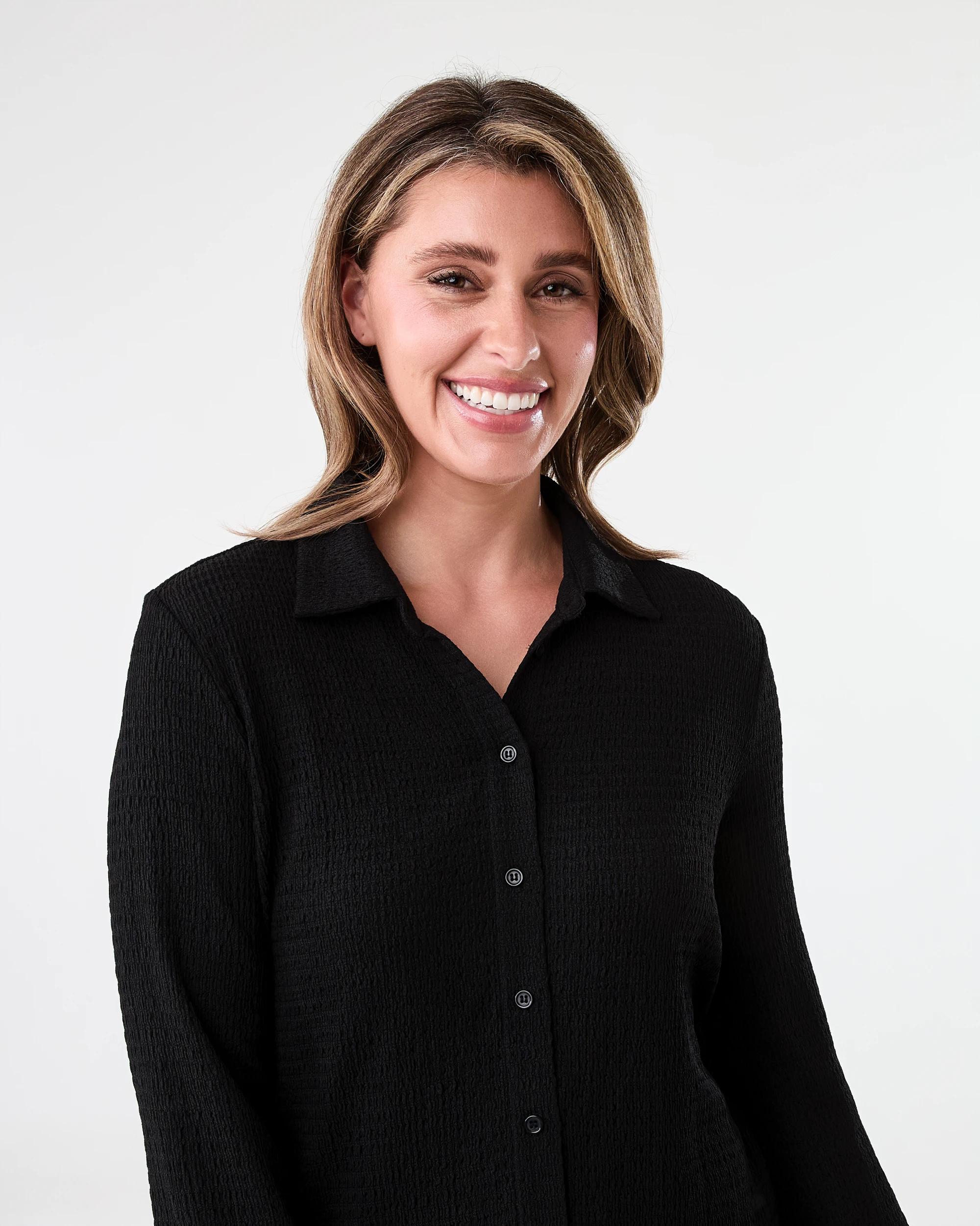 4 Long Sleeve Textured Tie Back Shirt Black, 4 of 9