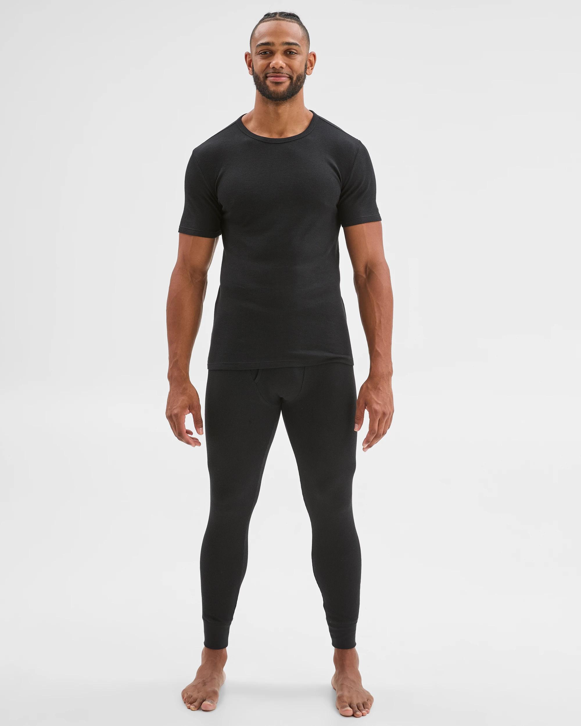 4 Maxx Australian Cotton Short Sleeve Waffle Thermal Top BLACK, 4 of 7