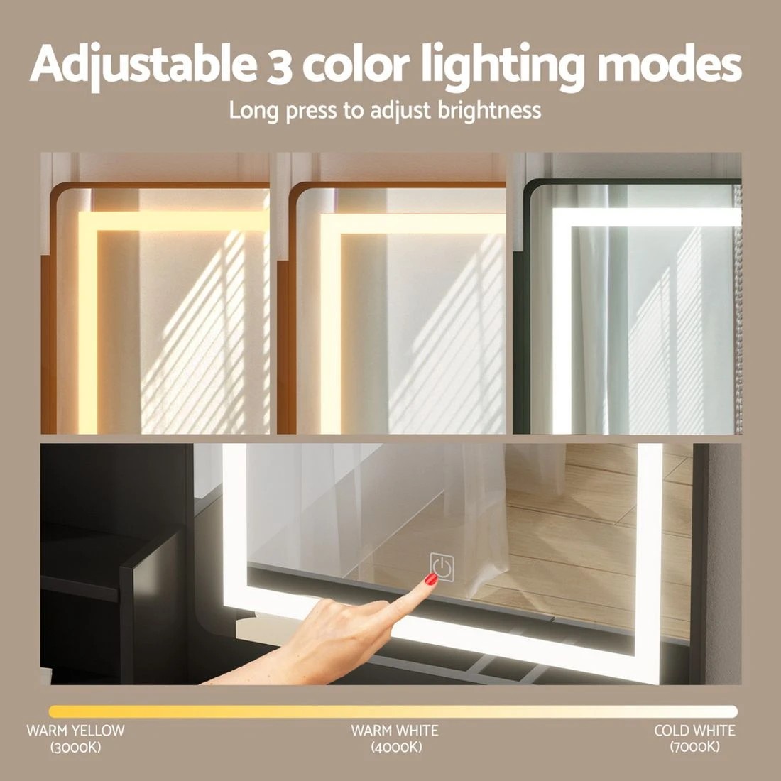 6 Artiss Dressing Table Set Stool Led - Black, 6 of 8