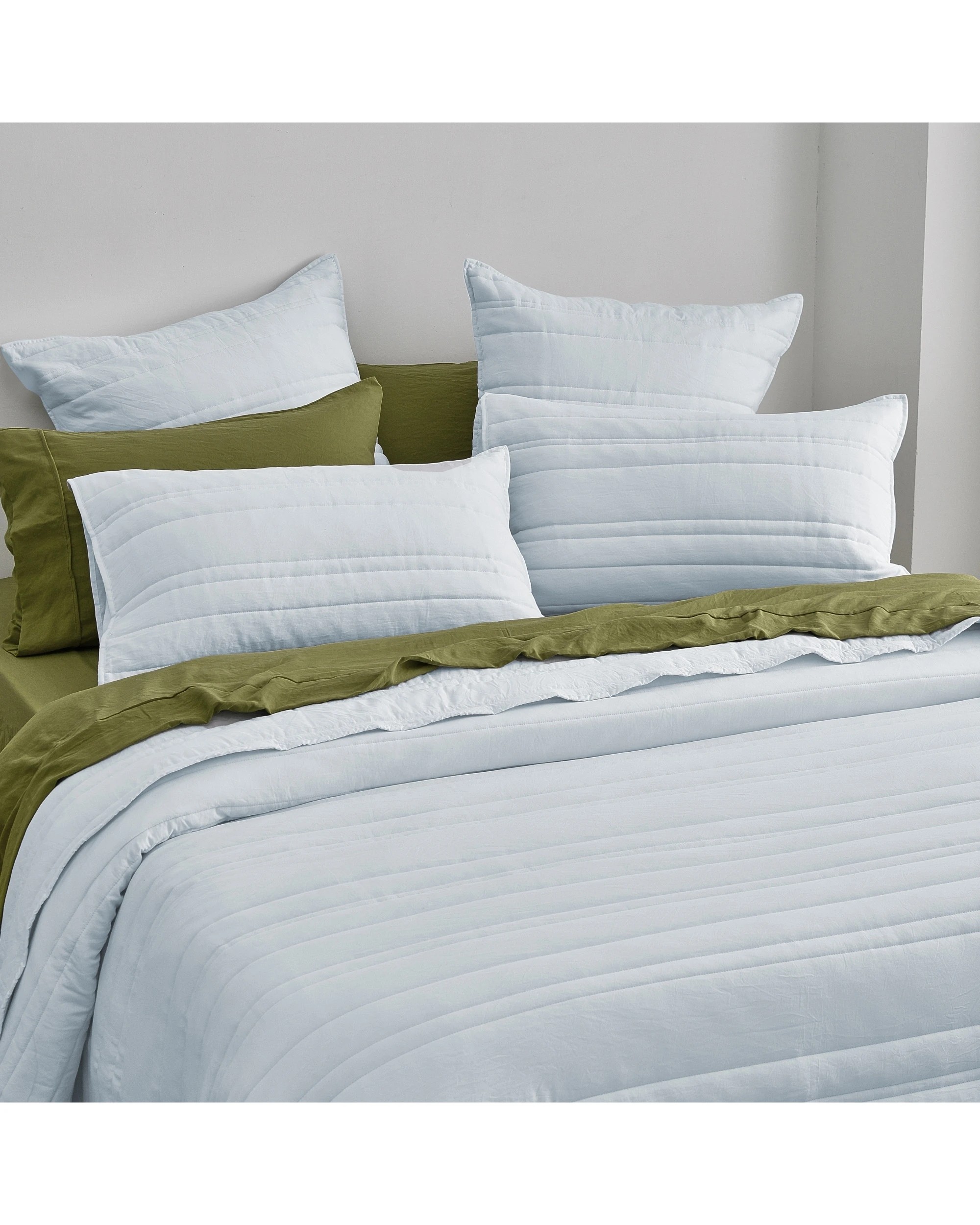 4 Dreamaker Superfine Washed Microfibre Stripe Quilted European Pillowcase Twin Pack - Ice Blue, 4 of 6