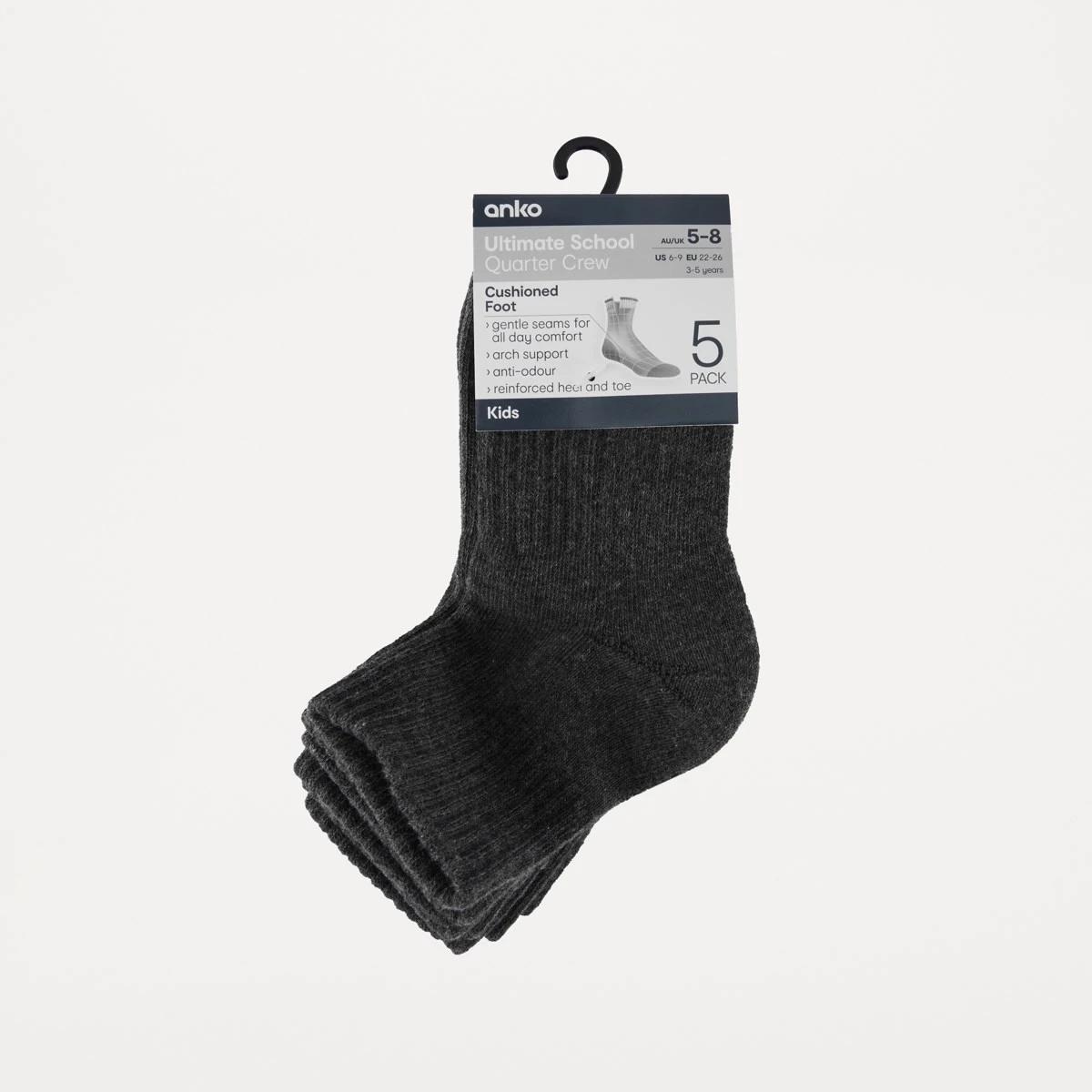 3 5 Pack Ultimate School Quarter Crew Socks CHARCOAL MARLE, 3 of 3