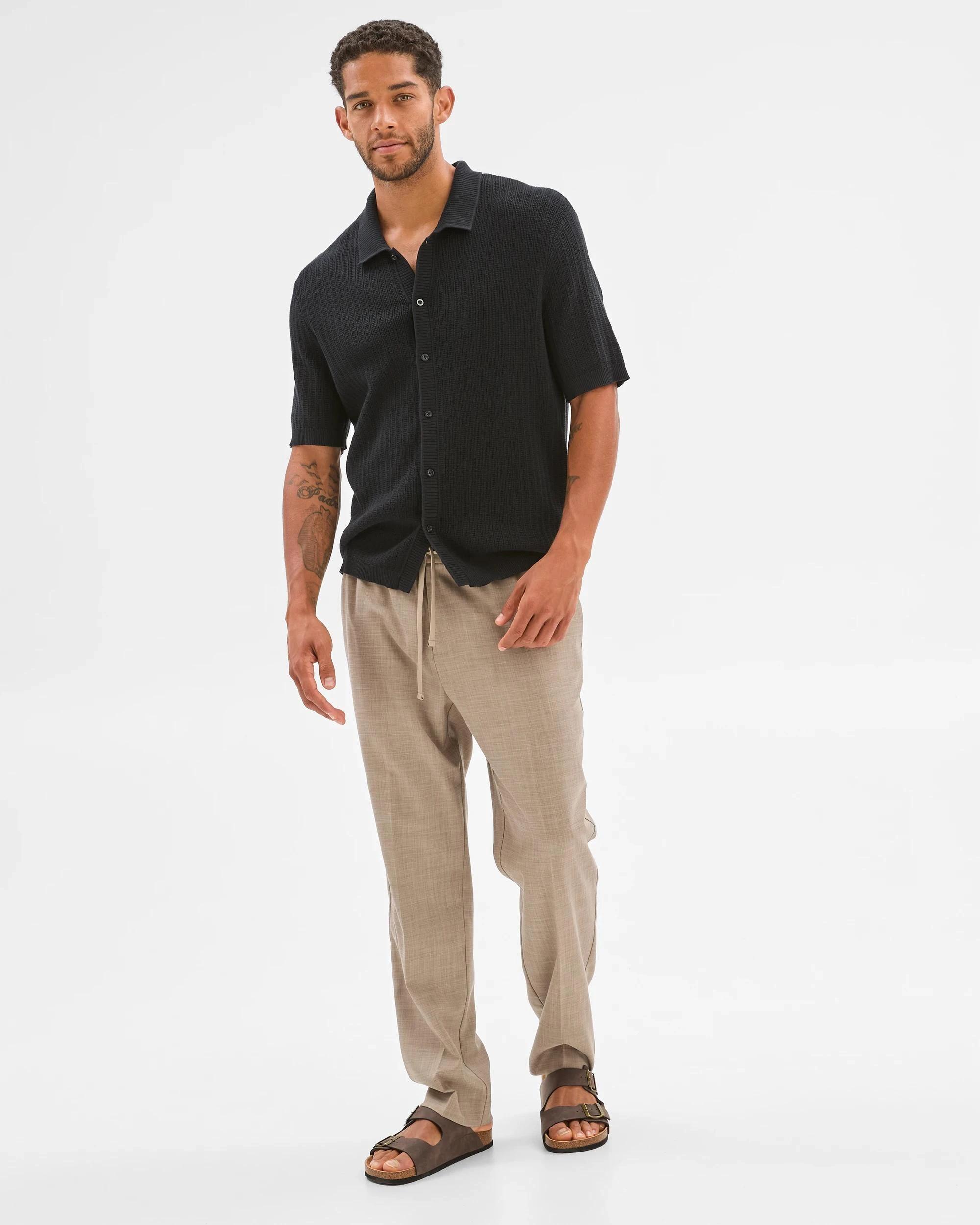 3 Australian Cotton Textured Stripe Knit Shirt - Preview BLACK, 3 of 6