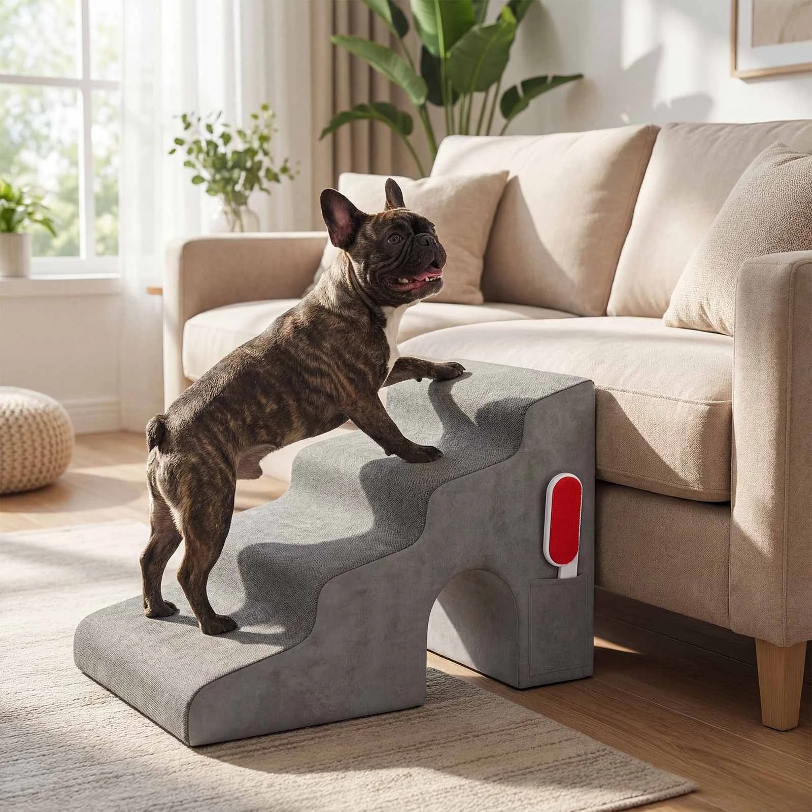 4 Costway 4-Tier Pet Foam Ramp Pet Stairs Climbing Ladders - Grey, 4 of 5