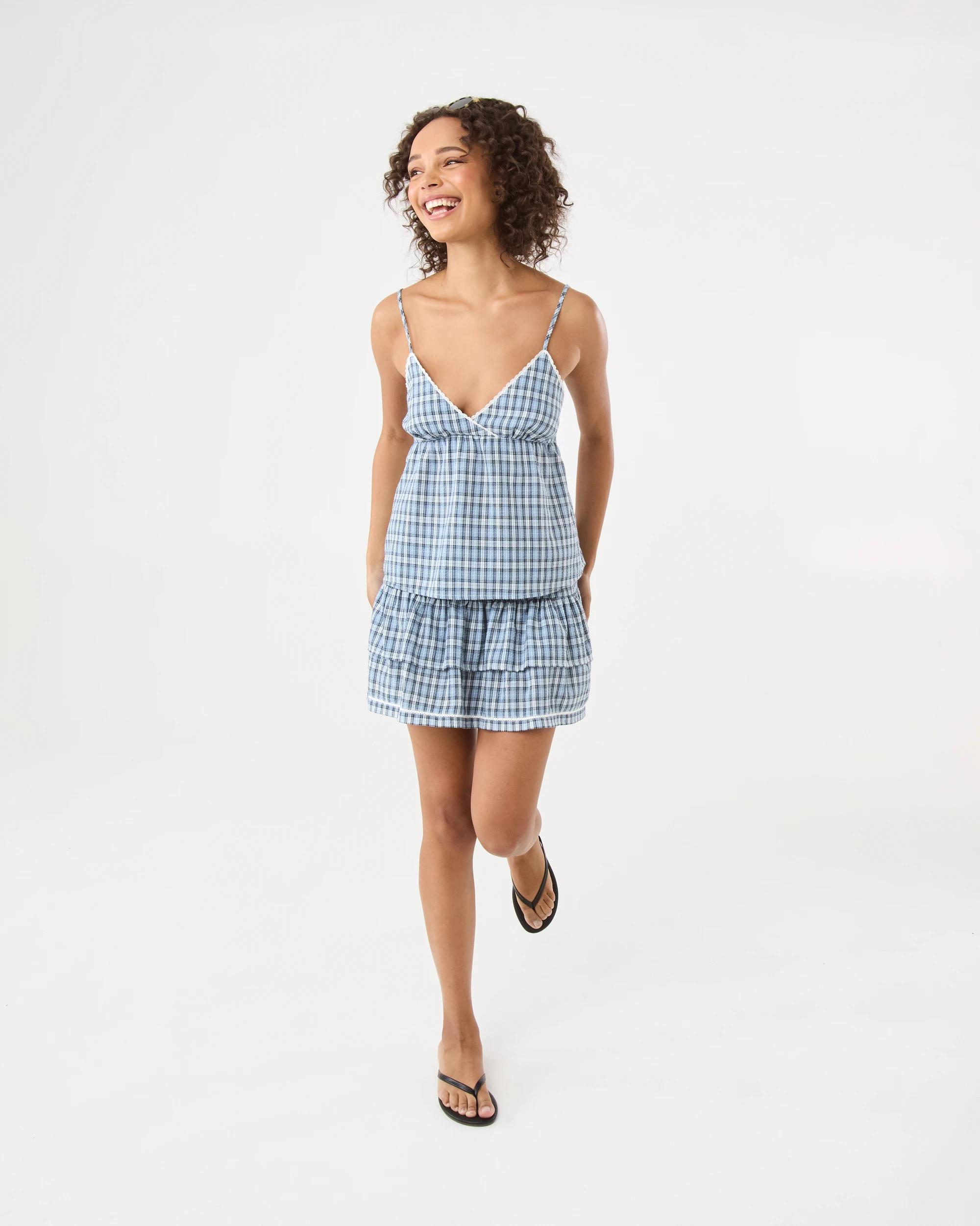 2 Sleeveless V-Neck Check Cami Blue Check, 2 of 10