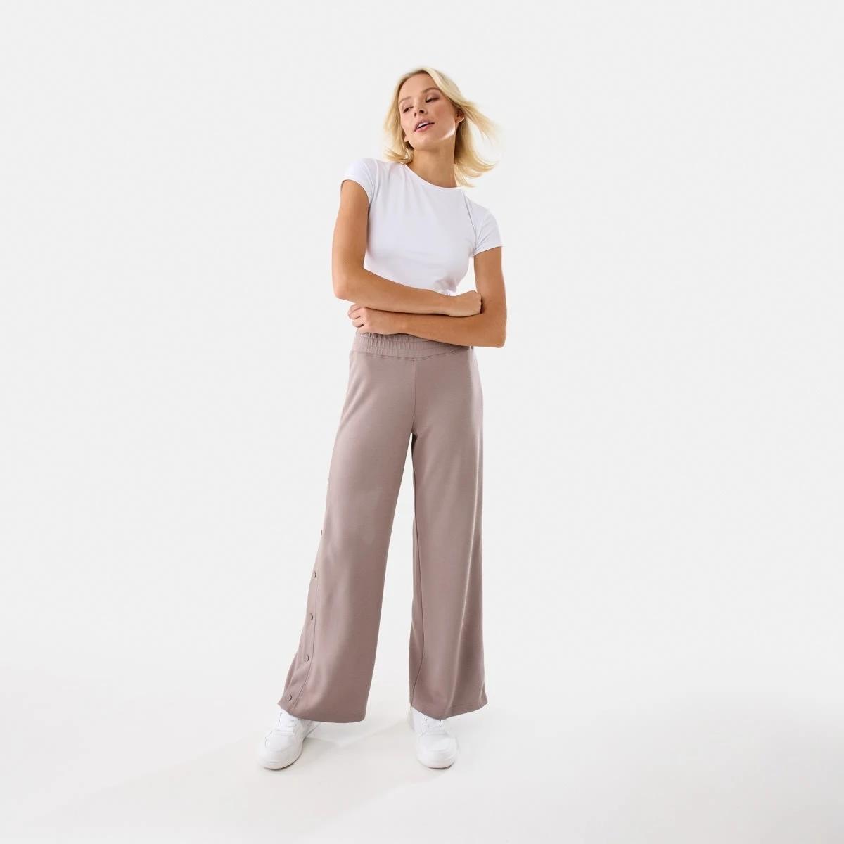 2 Active Womens Snap Trackpants Taupe Tawn, 2 of 10
