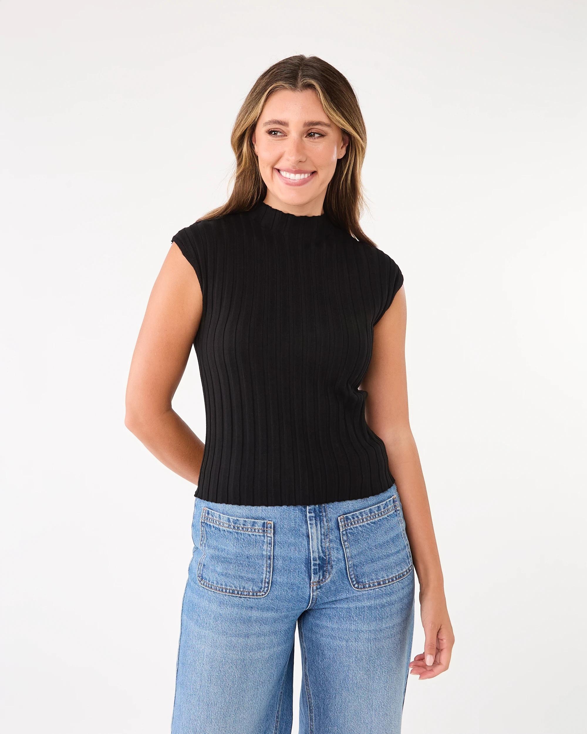 1 Short Sleeve Cap Sleeve Top Black, 1 of 7