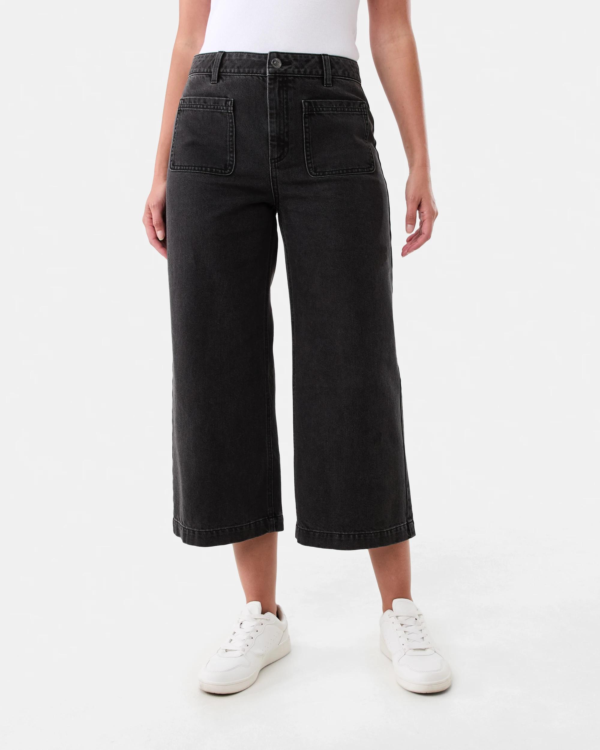1 Cropped Wide Leg Jeans Black Wash, 1 of 6