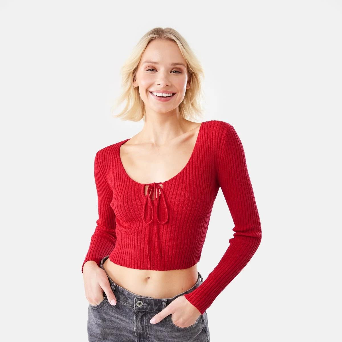 1 Lace Up Crop Jumper Strawberry, 1 of 8