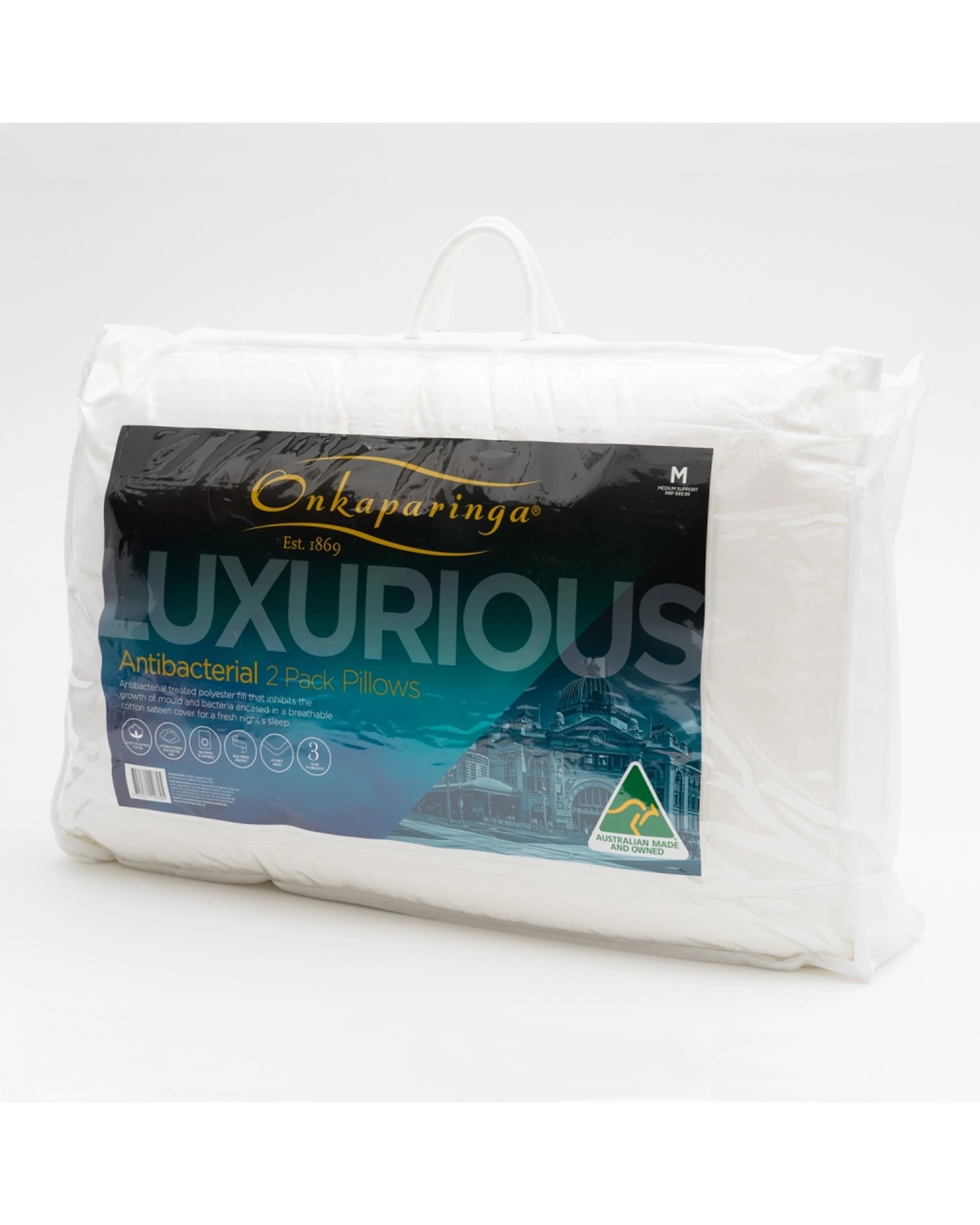 3 Onkaparinga Luxury Antibacterial Pillows Cotton Sateen Cover Breathable 4x 2pc - Plain, 3 of 5