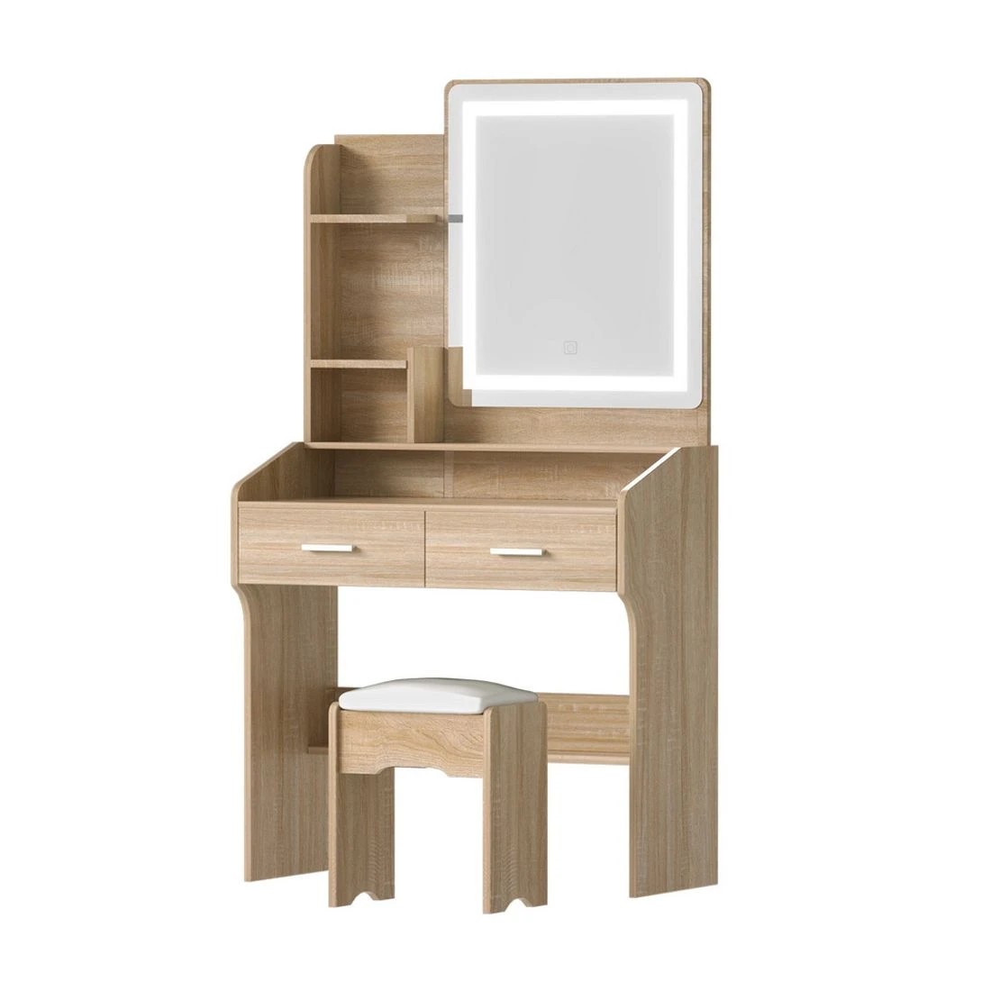 3 Artiss Dressing Table Set Stool Led Wood - Natural, 3 of 8