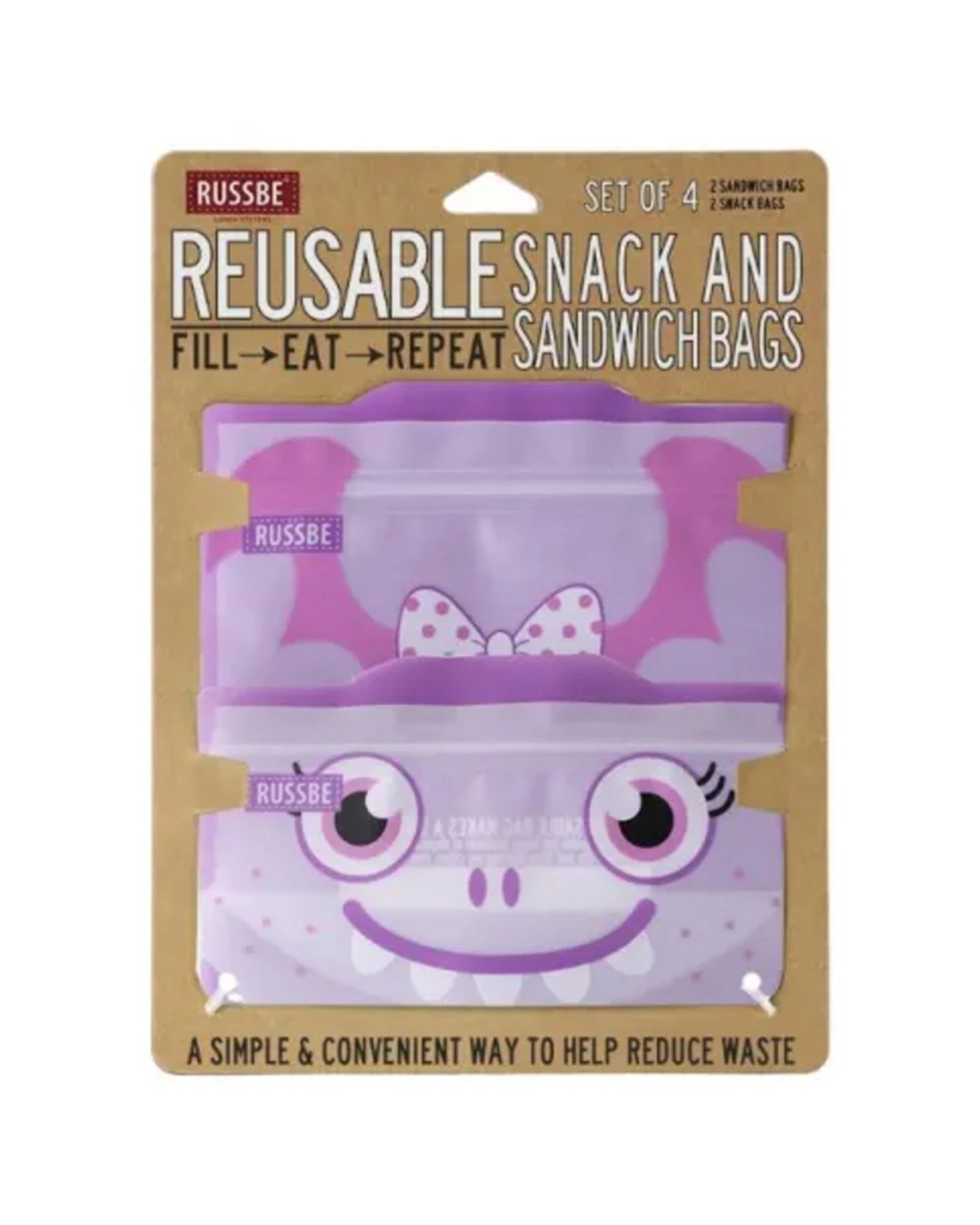 3 Russbe 4 Pack Reusable Snack And Sandwich Bags Dishwasher Safe Lock Seal
 - Purple, 3 of 3