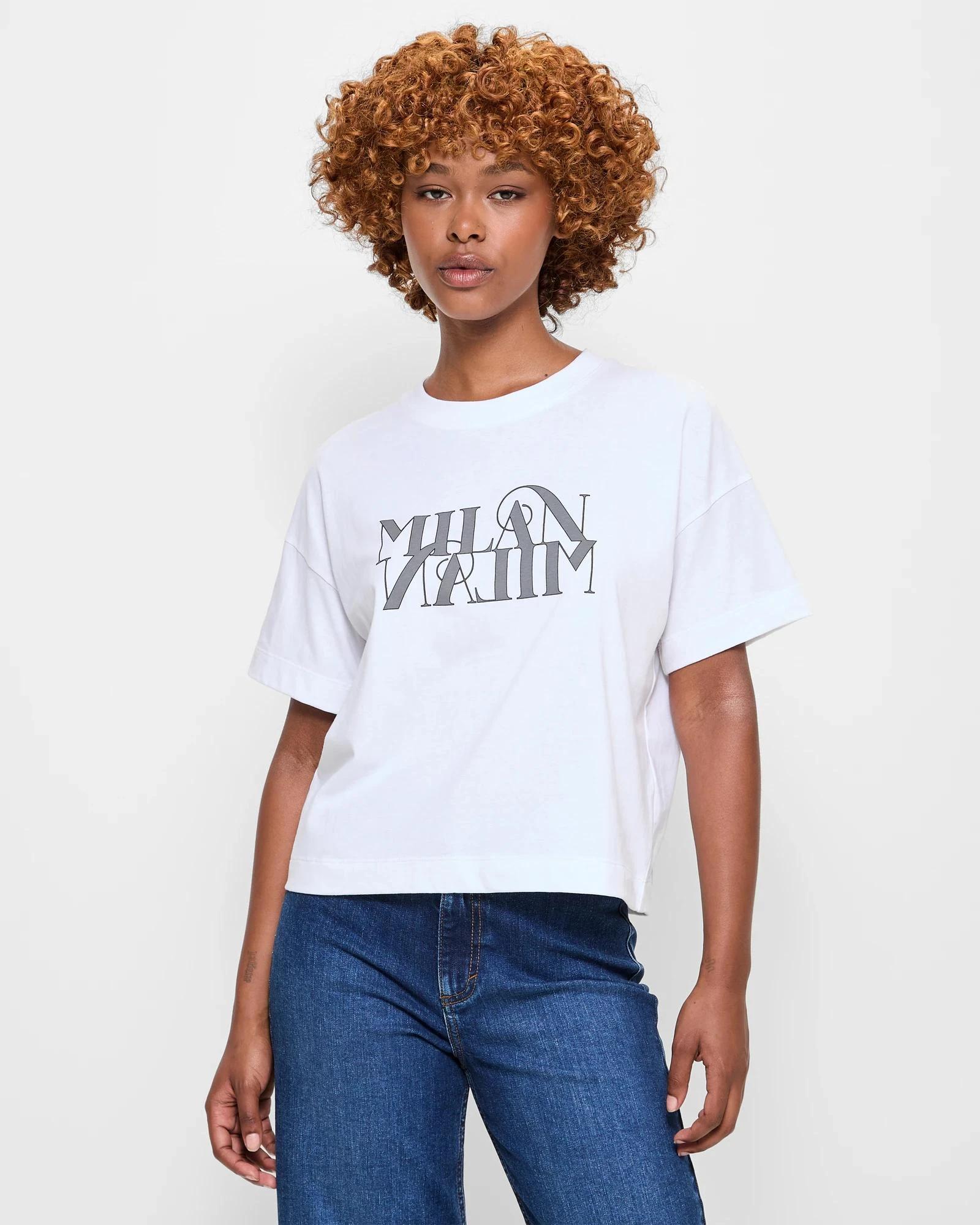 1 Target Petites Australian Cotton Boxy Crop Graphic T-Shirt WHITE MILAN, 1 of 5