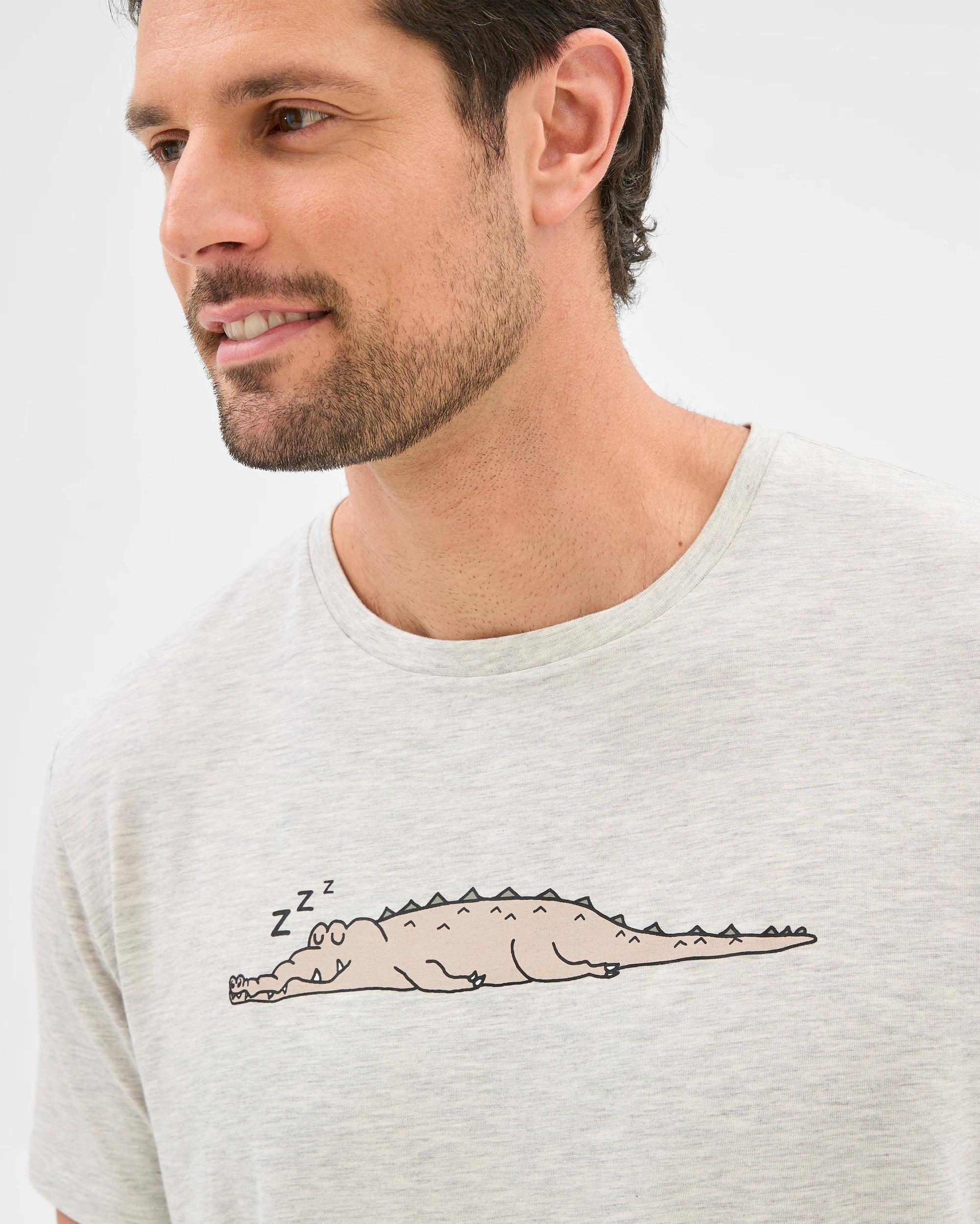 3 Target Mens Australian Cotton Blend Jersey Top Oxford Shorts Pyjama Set GREY MARLE CROC, 3 of 6