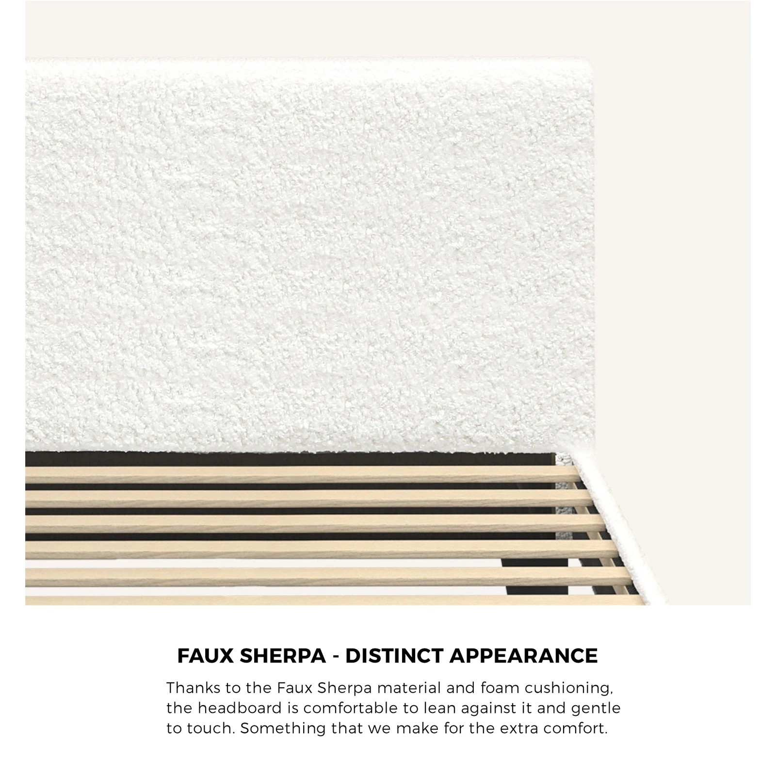 4 Oikiture Bed Frame Single Size Boucle - White, 4 of 10