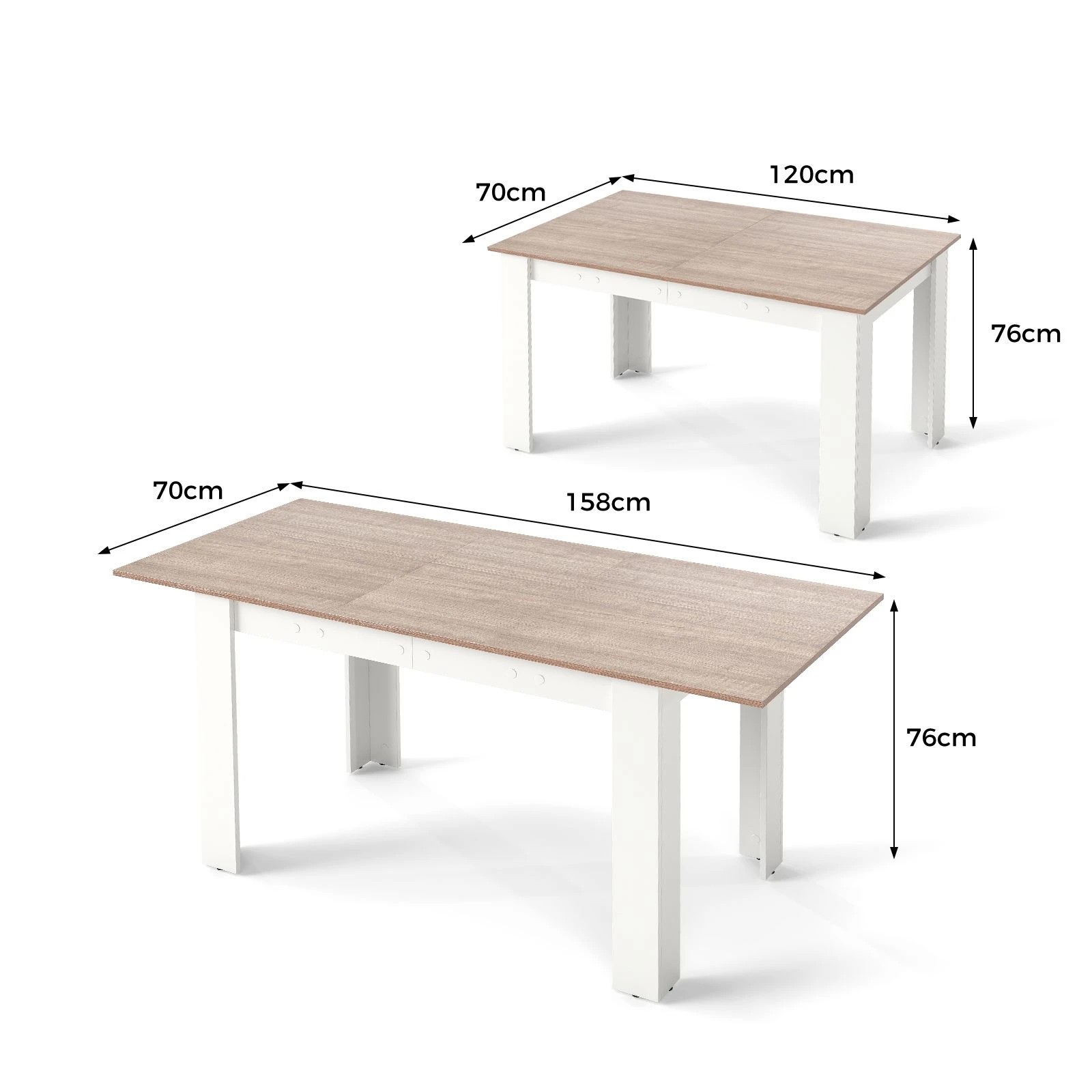 4 Costway 158cm Extendable Dining Table 4-6 People Kitchen Counter Table w/Adjustable Tabletop - White, 4 of 4