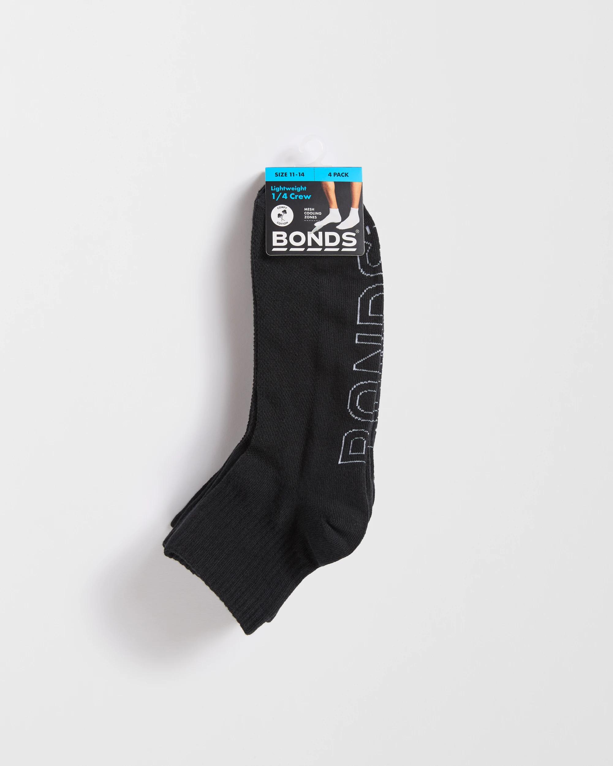 3 Mens Logo Lightweight Quarter Crew 4 Pack - Bonds BLACK, 3 of 3