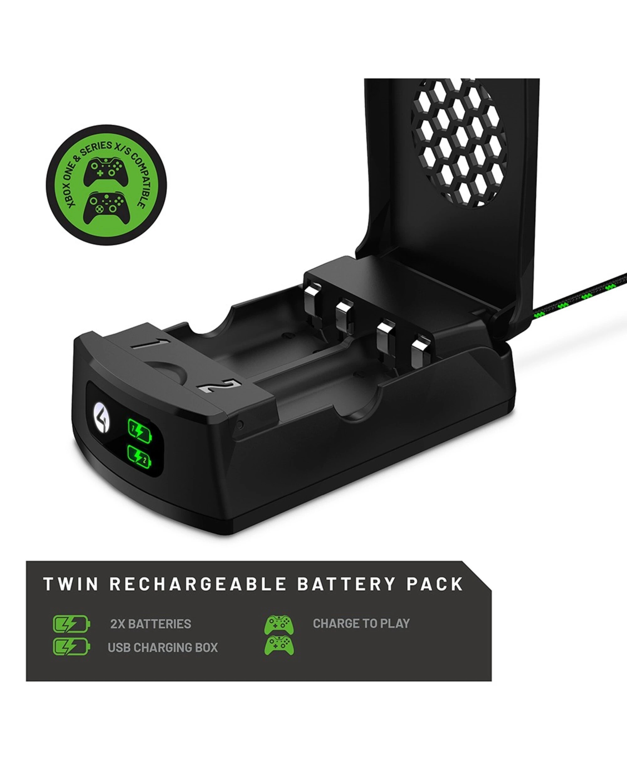 4 4Gamers XBOX Dual Rechargeable Battery Packs With Charging Box - Black, 4 of 5