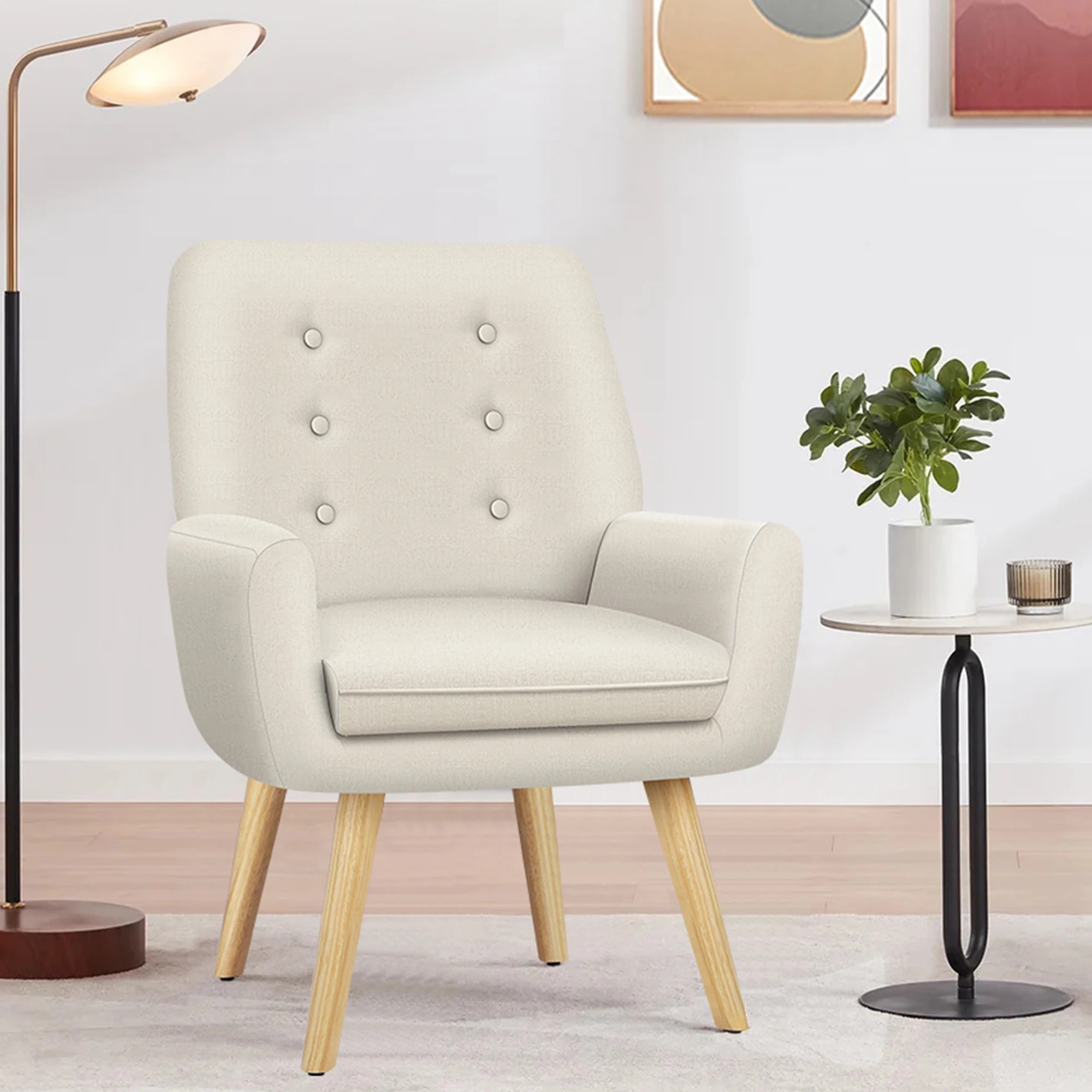 3 Alfordson Armchair Lounge Chair Tub Accent Chairs Fabric Couch Sofa - Beige, 3 of 9