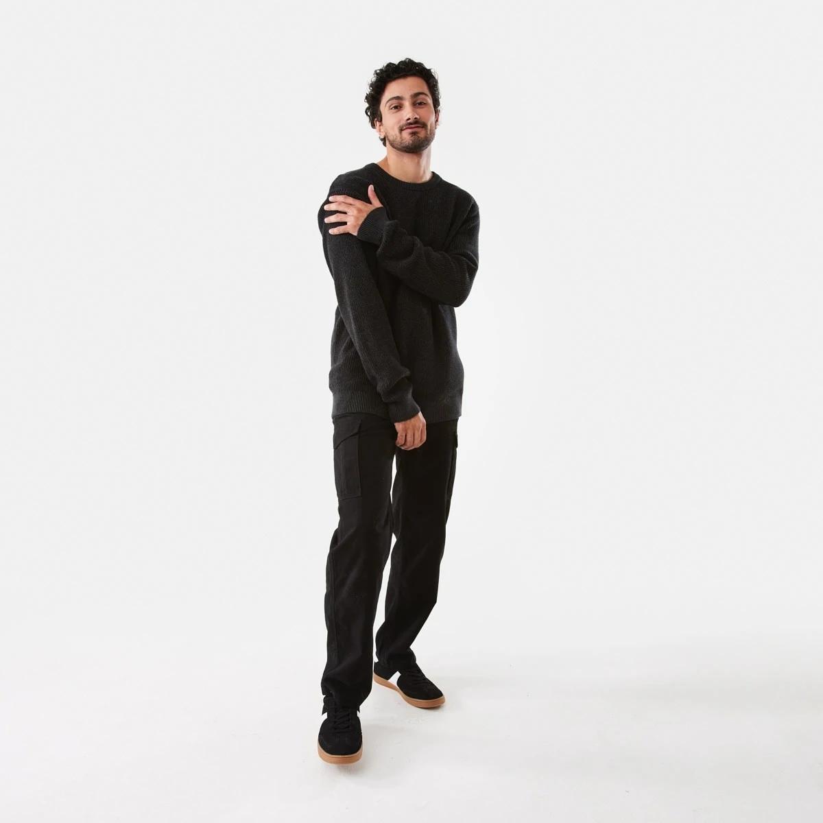 2 Textured Crew Knit Jumper Blk Oyster, 2 of 6