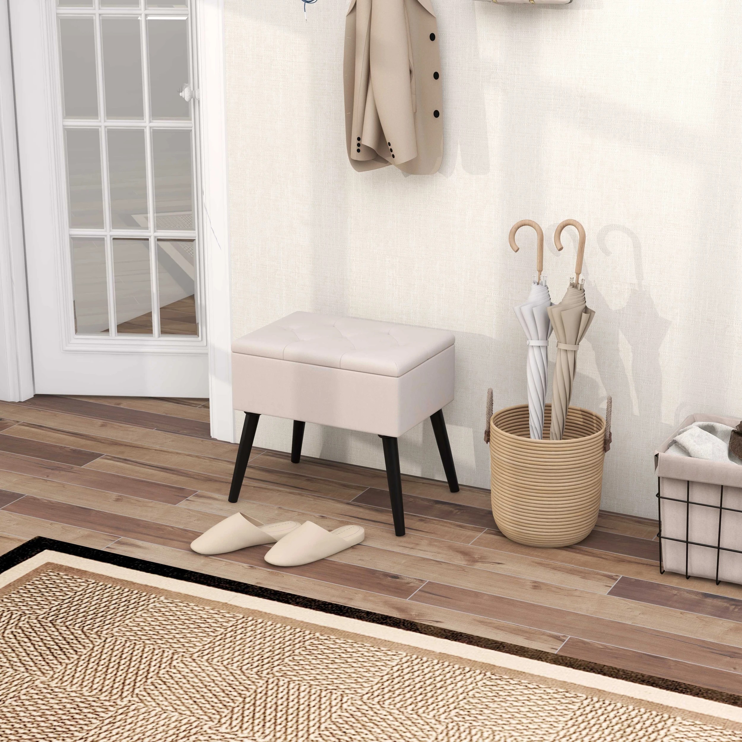 3 Costway Velvet Storage Ottoman Vanity Stool Flip Top Bench Padded Footrest Seat Chair Storage Box - Beige, 3 of 4