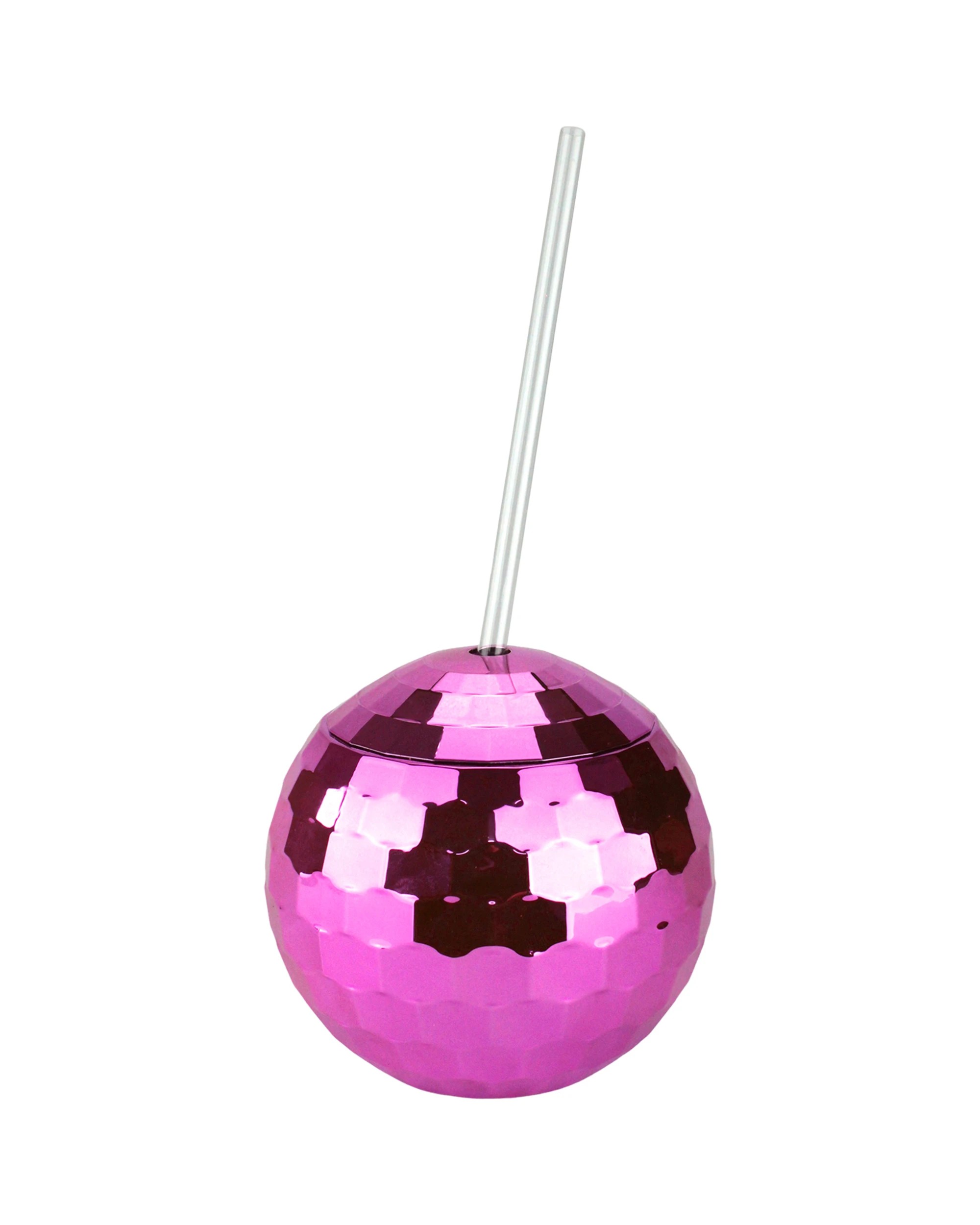 1 Pink Disco Ball Novelty Cup with Straw - Pink, 1 of 3