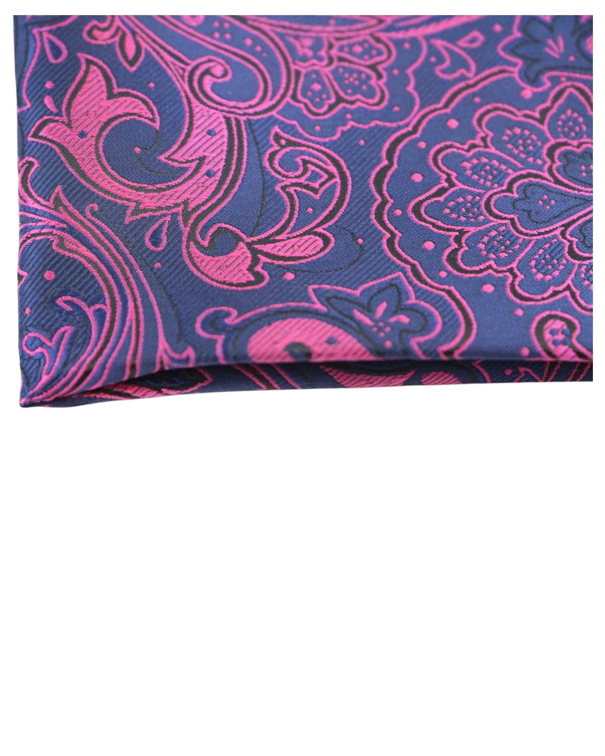 2 Zasel Mens Navy & Magenta Boho Paisley Silk Pocket Square - Multi, 2 of 3