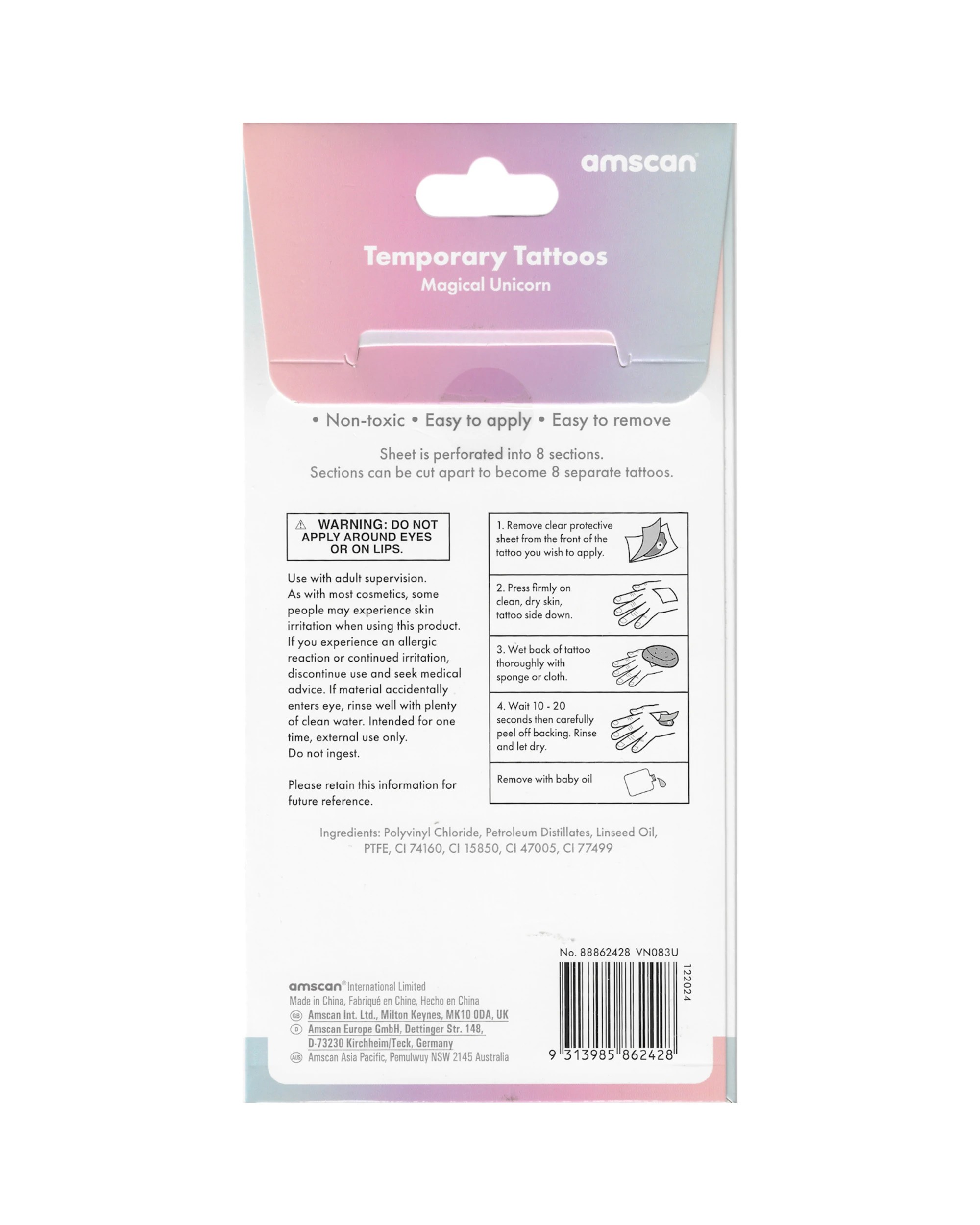 3 Amscan Magical Unicorn Party Tattoos Pack of 8, 3 of 3