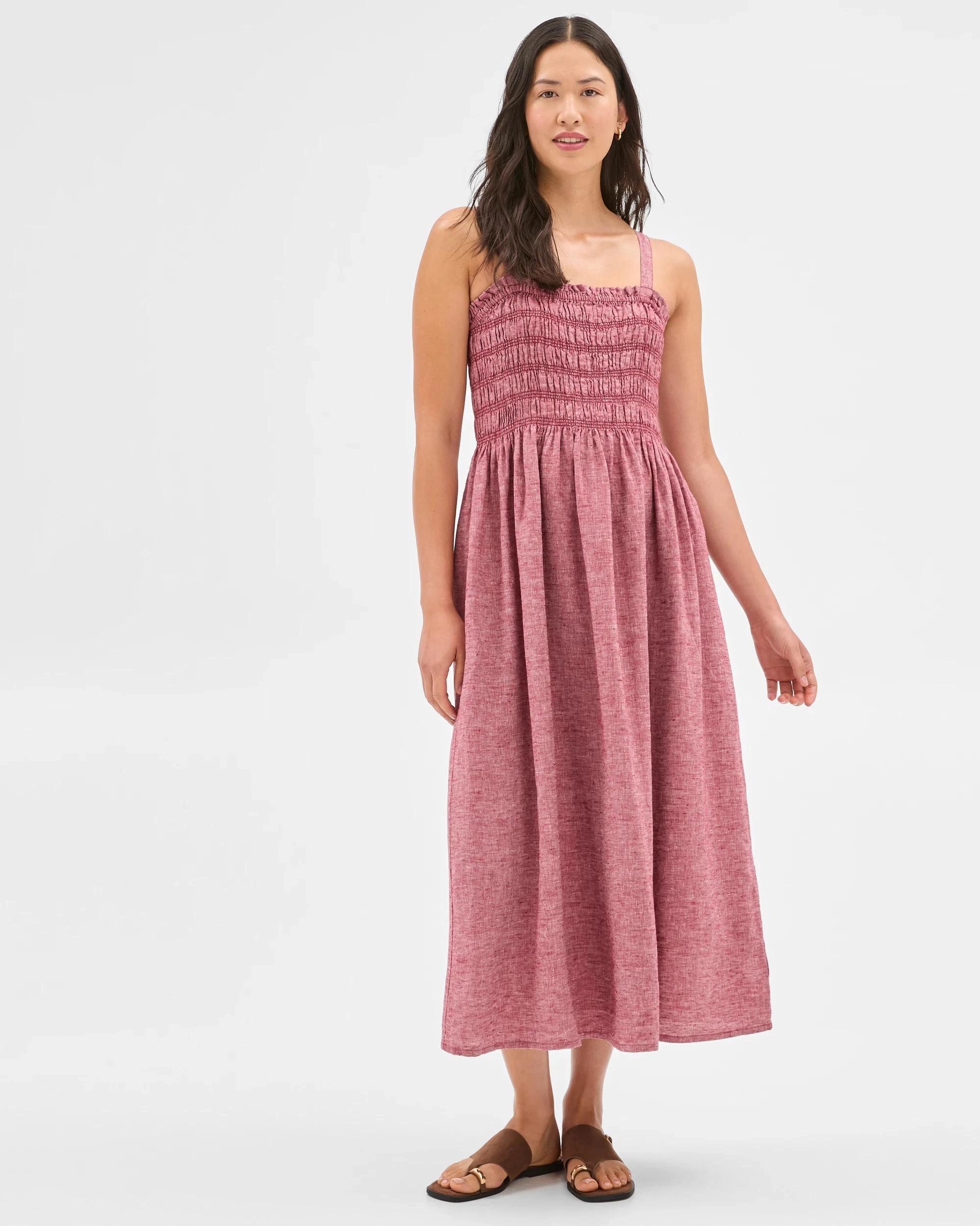 3 Target European Linen Shirred Midi Dress RHUBARB X-DYE, 3 of 7