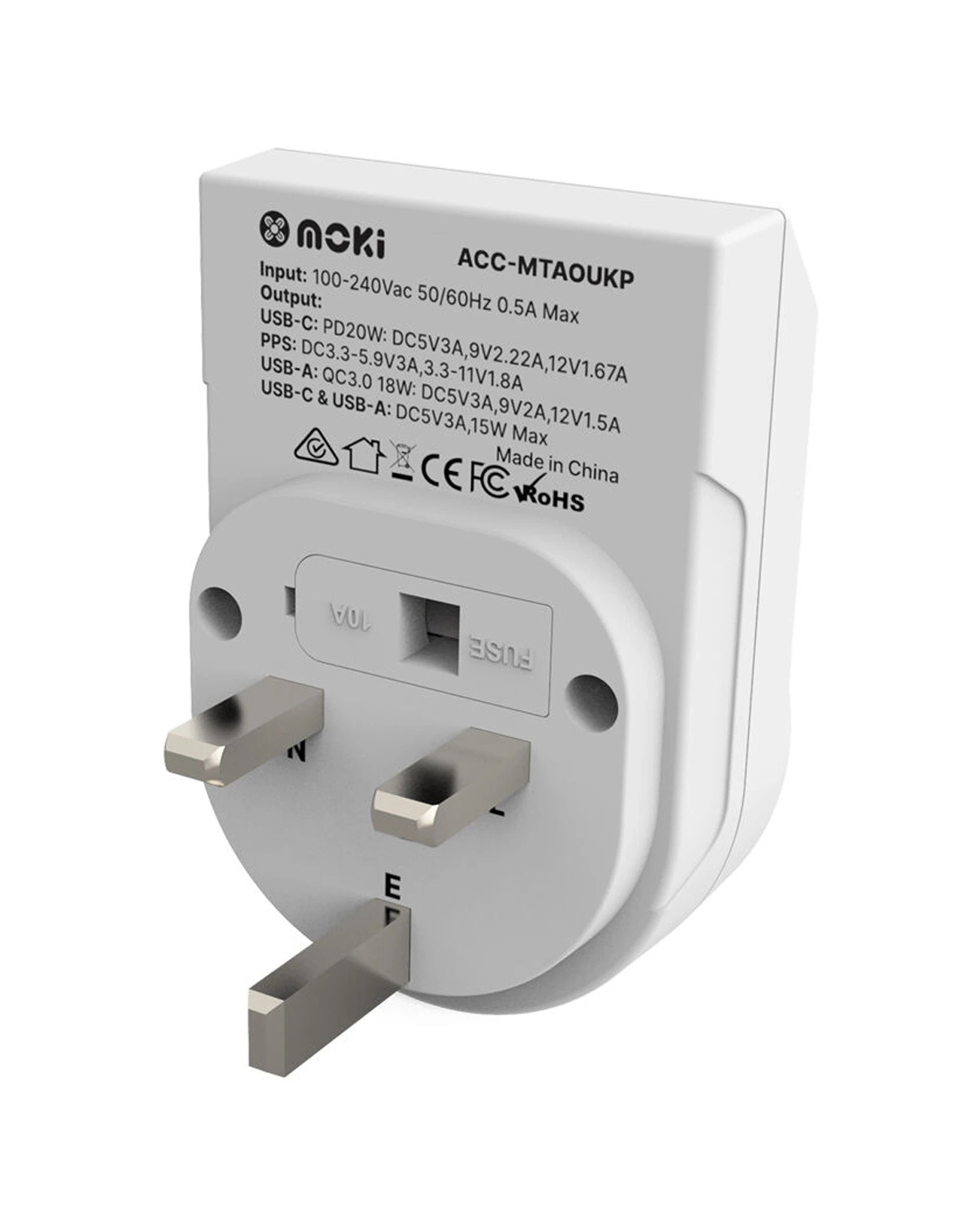 3 Moki 2PK Travel Adaptor Plus Outbound AU NZ to UK Type C USB A - White, 3 of 4
