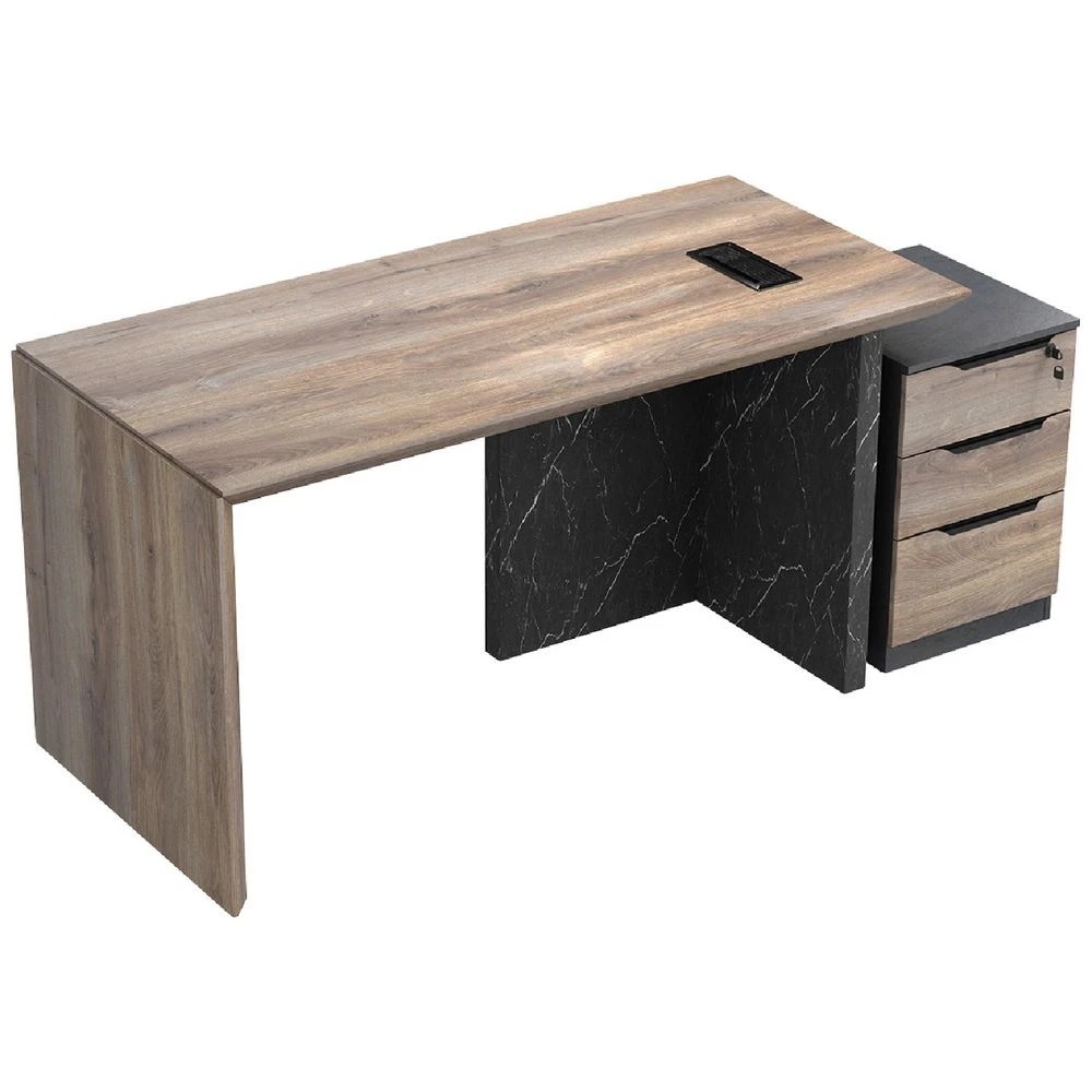 1 Logan Reversible Executive Desk Warm Oak/Black Marble Desks, Tables and Workstations, 1 of 6