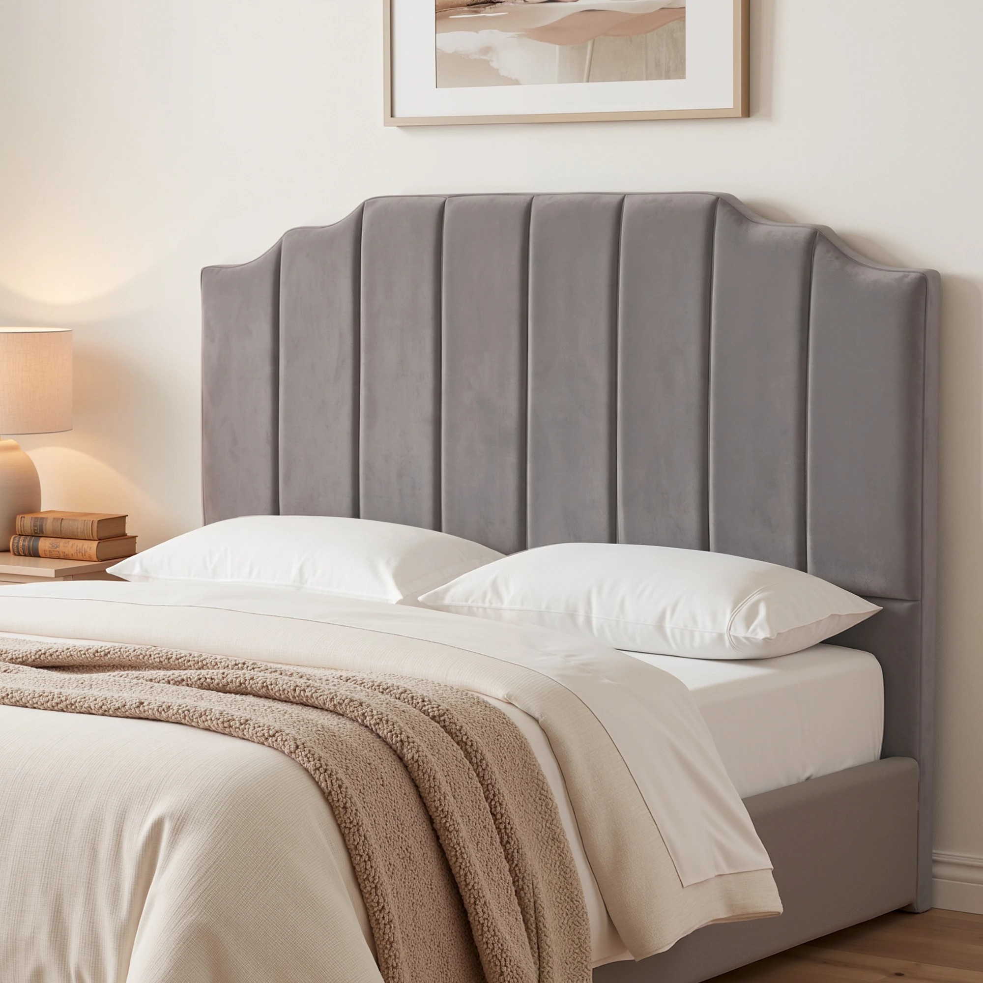 8 Artiss Bed Head Headboard Queen Velvet 153CM - Grey, 8 of 8