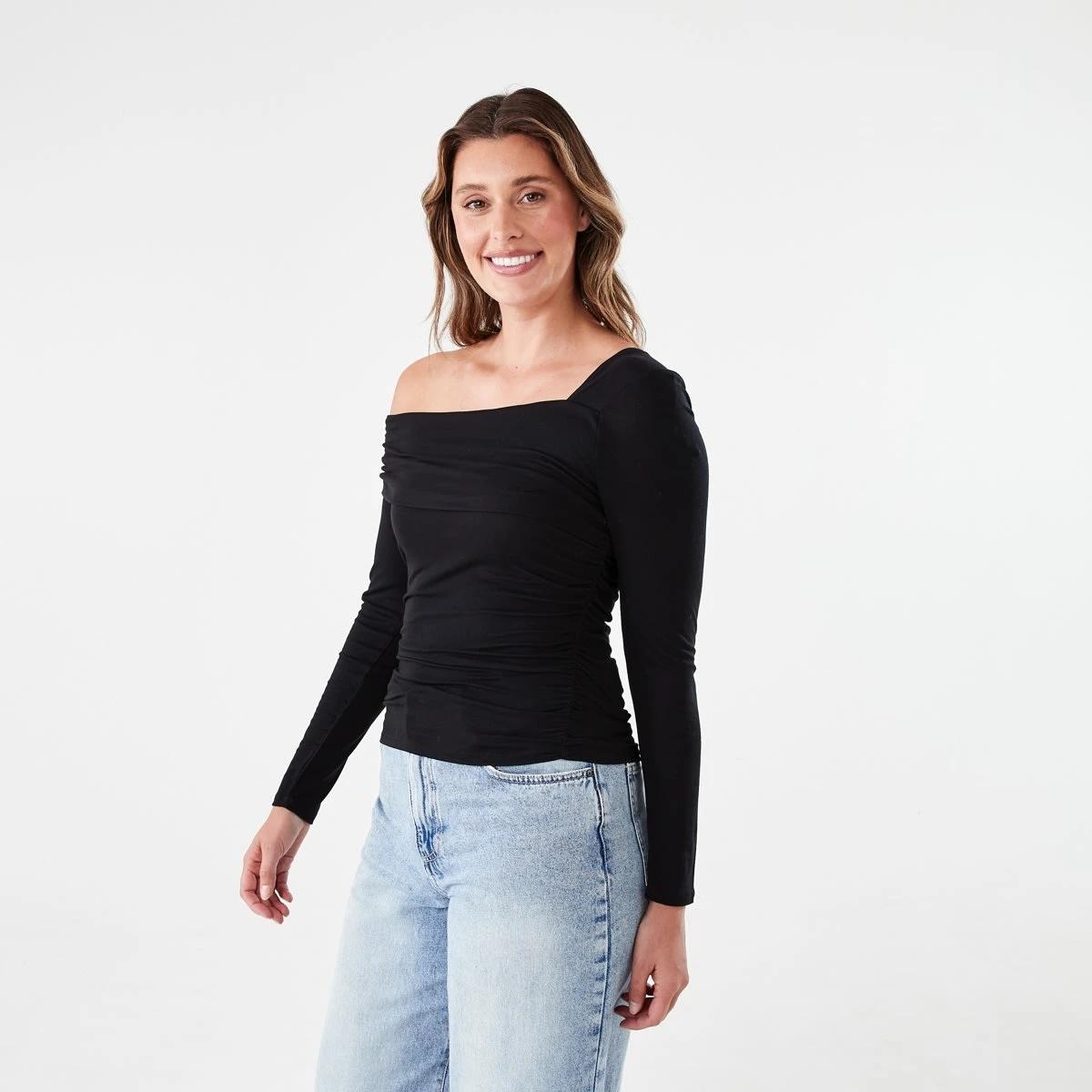 3 Long Sleeve Ruched Top BLACK, 3 of 7