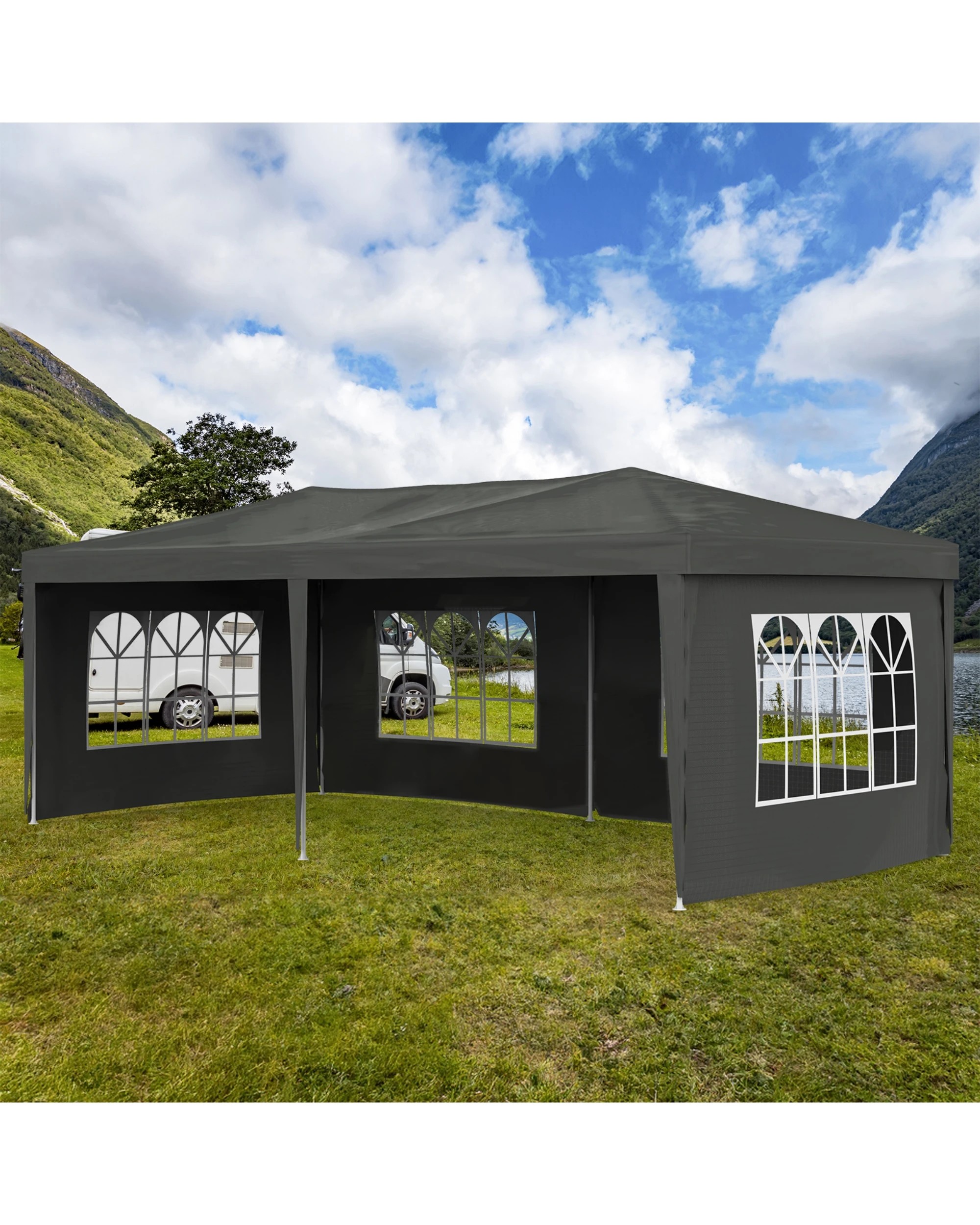 2 Advwin 3x6m Marquee Gazebo Outdoor Wedding Canopy Tent 4 Sidewalls - Grey, 2 of 8