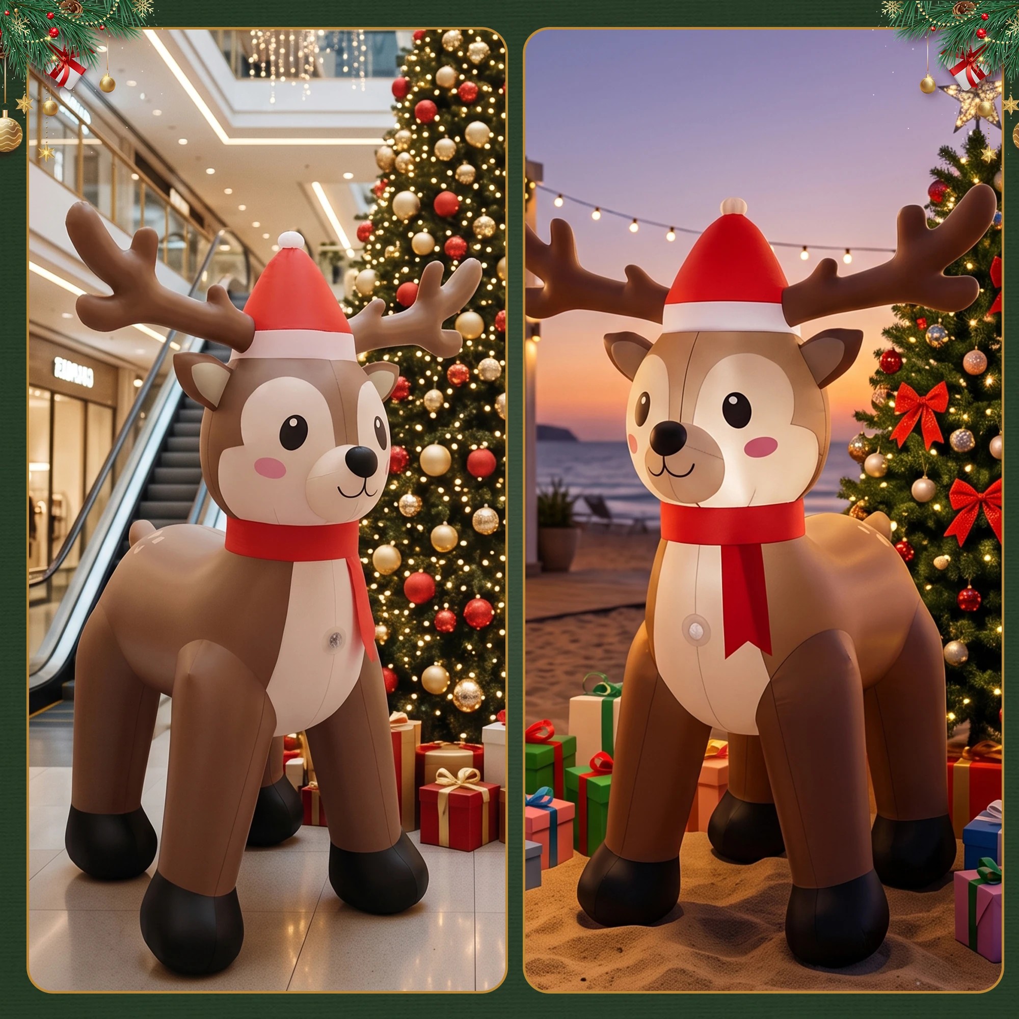 6 Jingle Jollys Christmas Inflatable Reindeer 2.5M Illuminated Decorations - Brown, 6 of 9