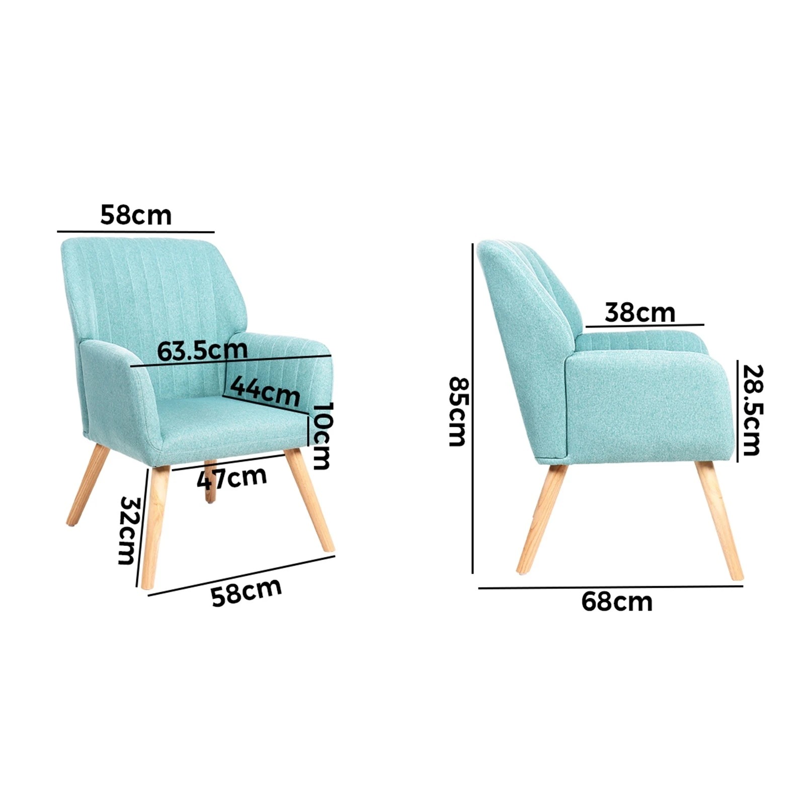 2 Oikiture 2x Armchair Lounge Sofa Chair Fabric Accent Chairs Couches - Blue, 2 of 10