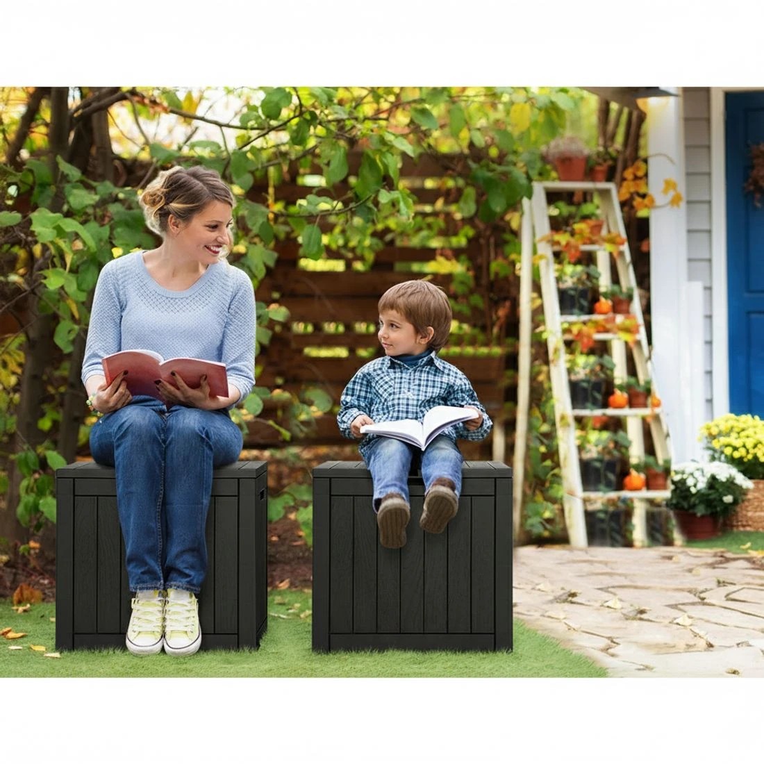 4 Gardeon Outdoor Storage Box 118L Container Lockable Garden Toy Tool Shed - Black, 4 of 6