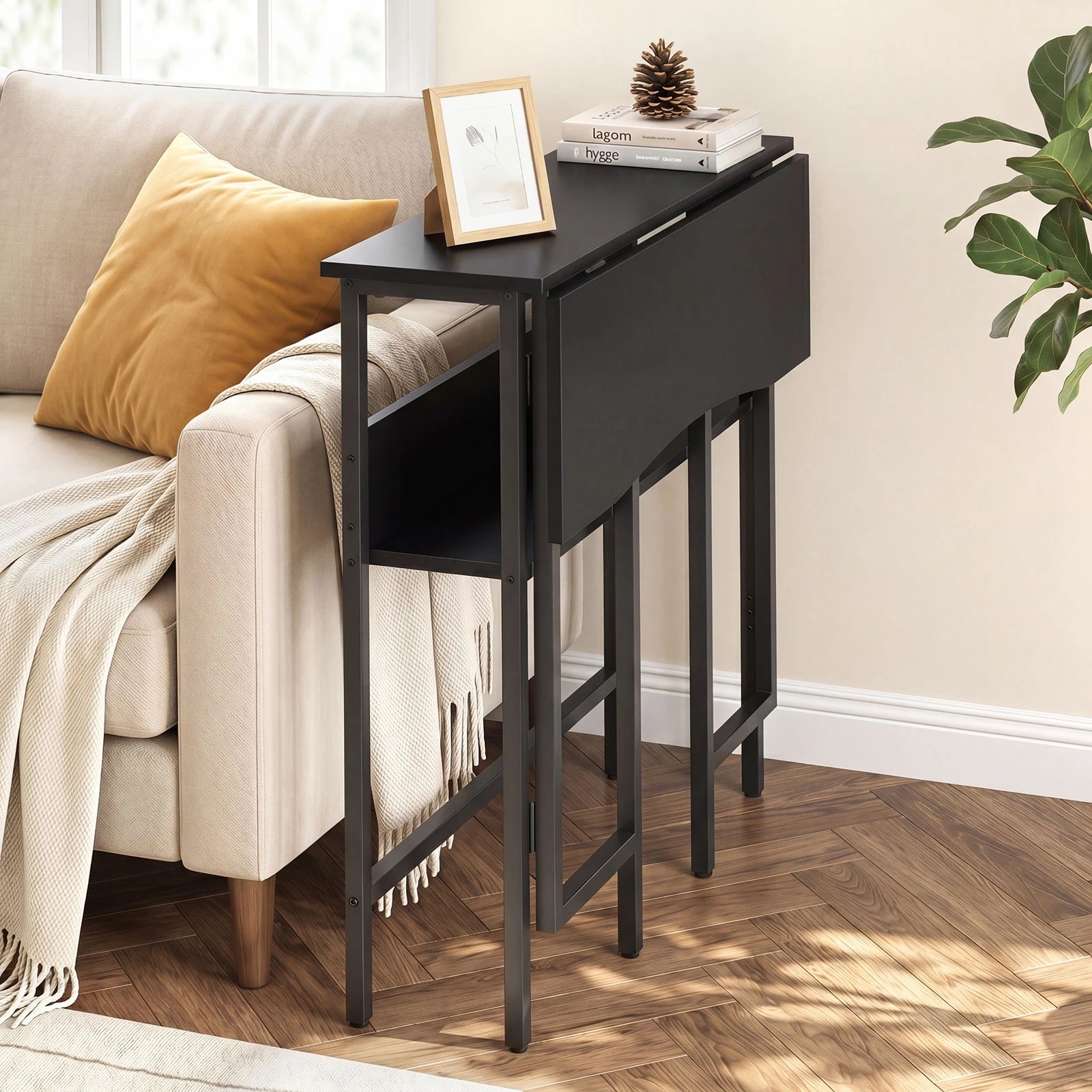 4 Costway 80cm Folding Computer Desk Drop Leaf Laptop Table Space Saving - Black, 4 of 6