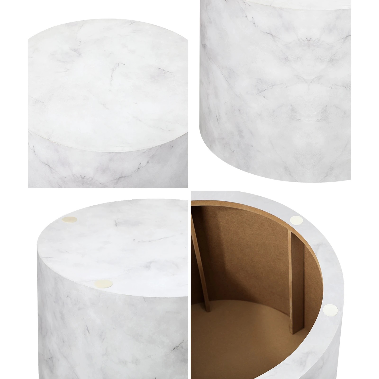 4 Oikiture Coffee Table Set Of 2 Round Side Tables Sofa Cafe Marble Effect
 - White, 4 of 10