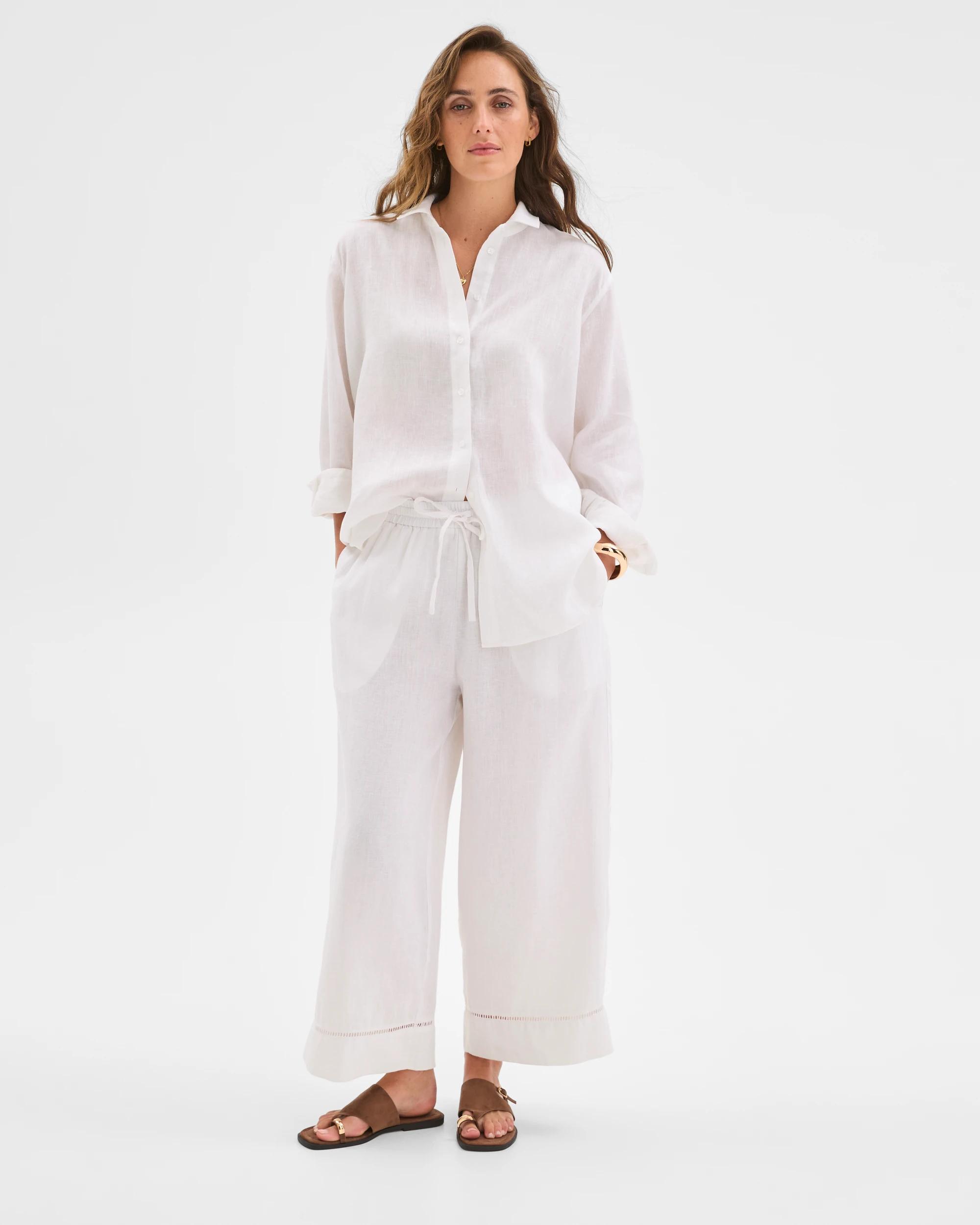 1 Target Woman Resort European Linen Trim Crop Pants WHITE, 1 of 6