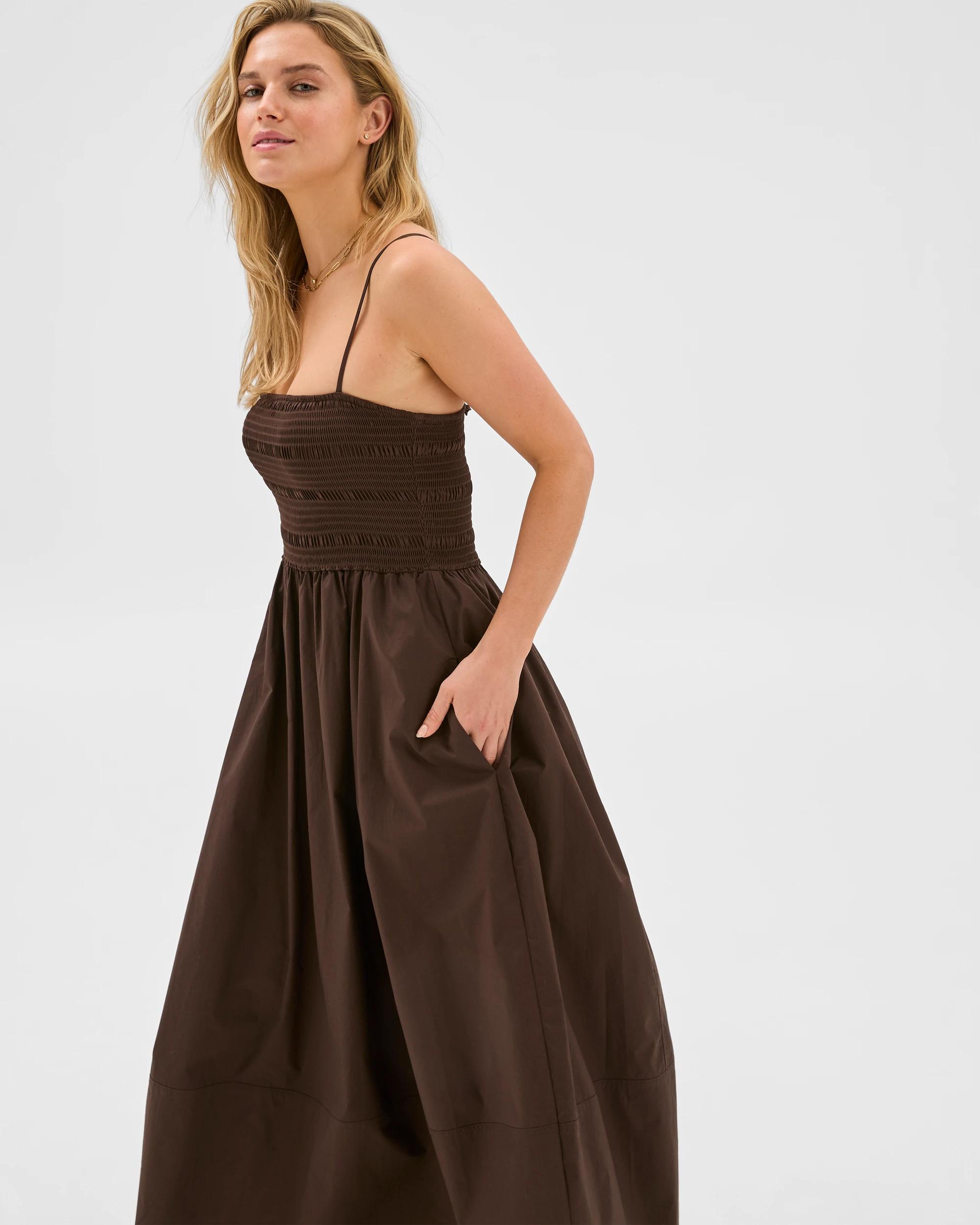 3 Shirred Cocoon Midi Dress - Lily Loves BROWN, 3 of 9