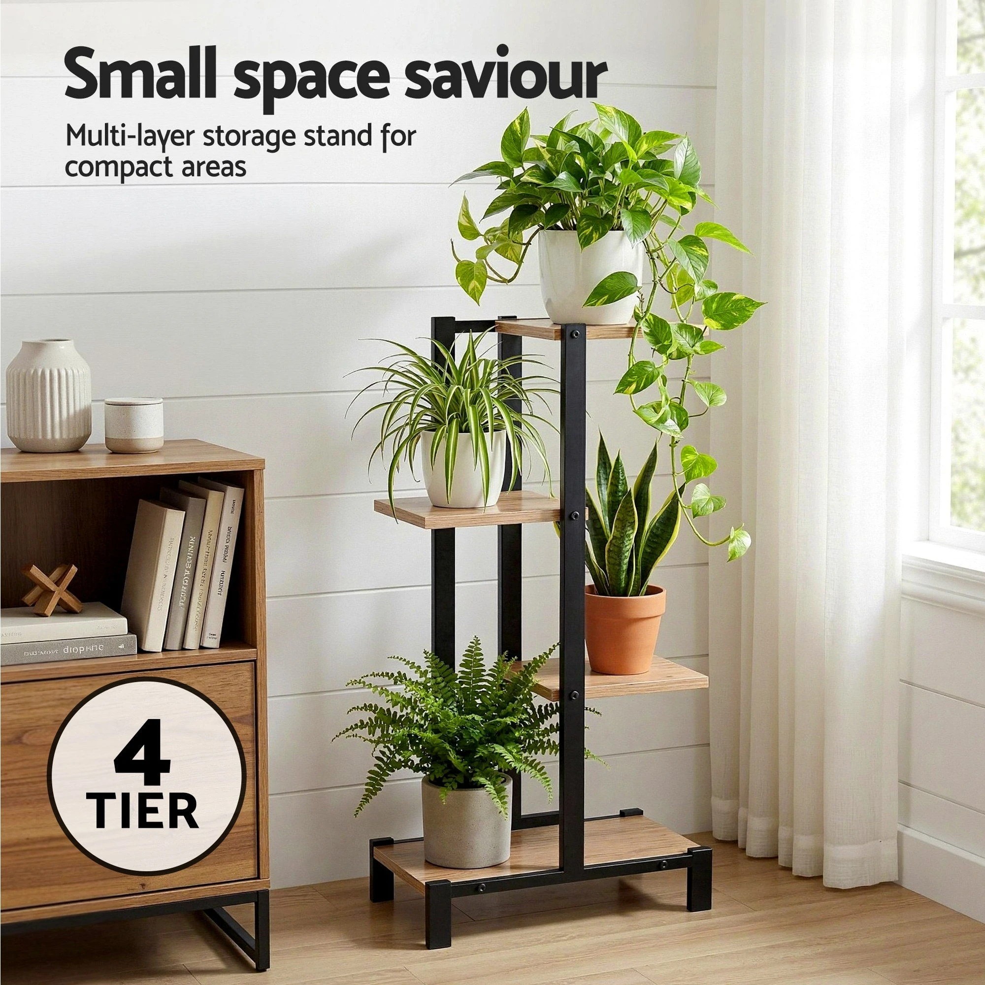 4 Artiss 4 Tiers Plant Stand Metal Flower Pots Shelf Indoor Outdoor Garden Home - Multi, 4 of 8