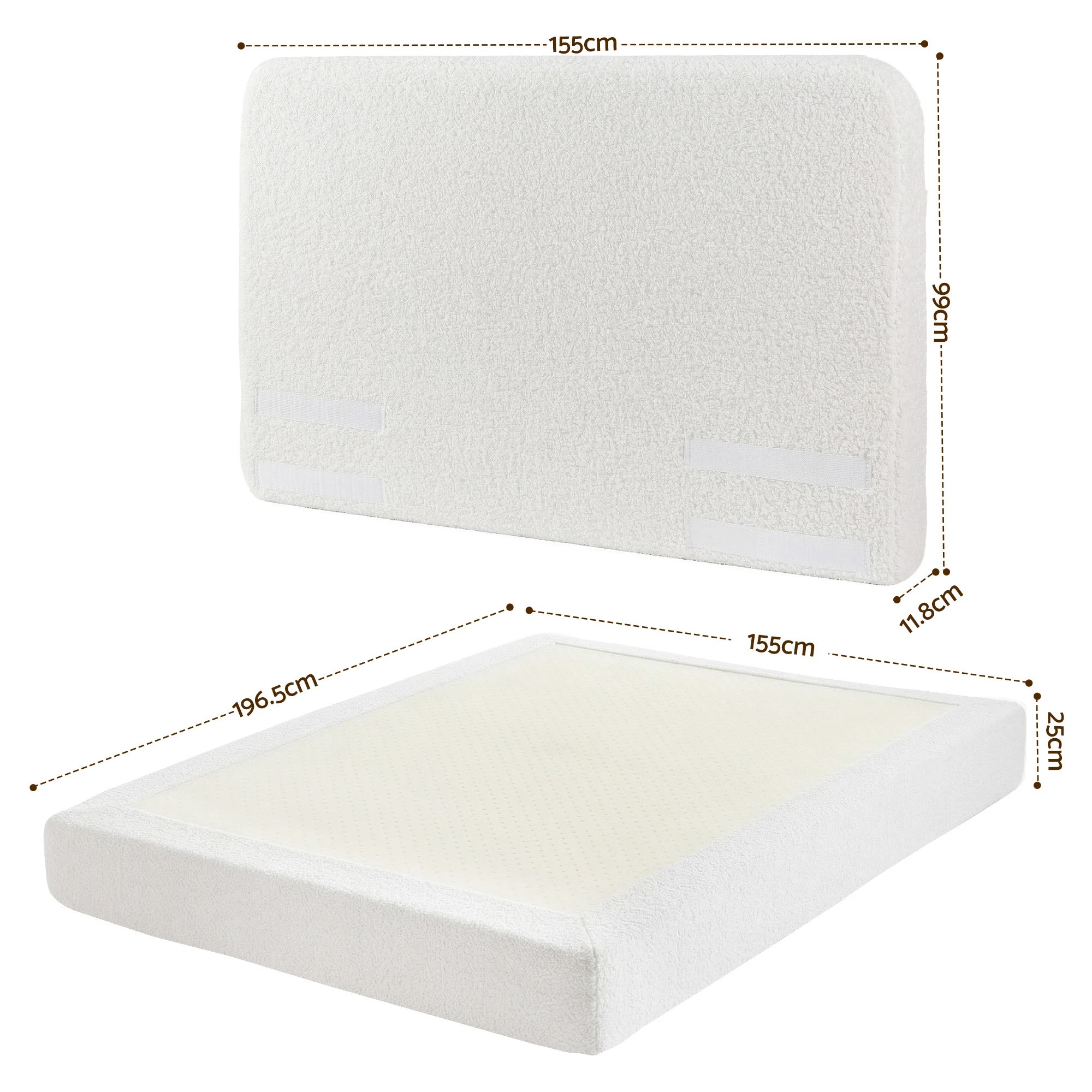 2 Artiss Double Bed Frame Boucle Fabric Vacuum Compressed Beds Removable Washable Cover - White, 2 of 9