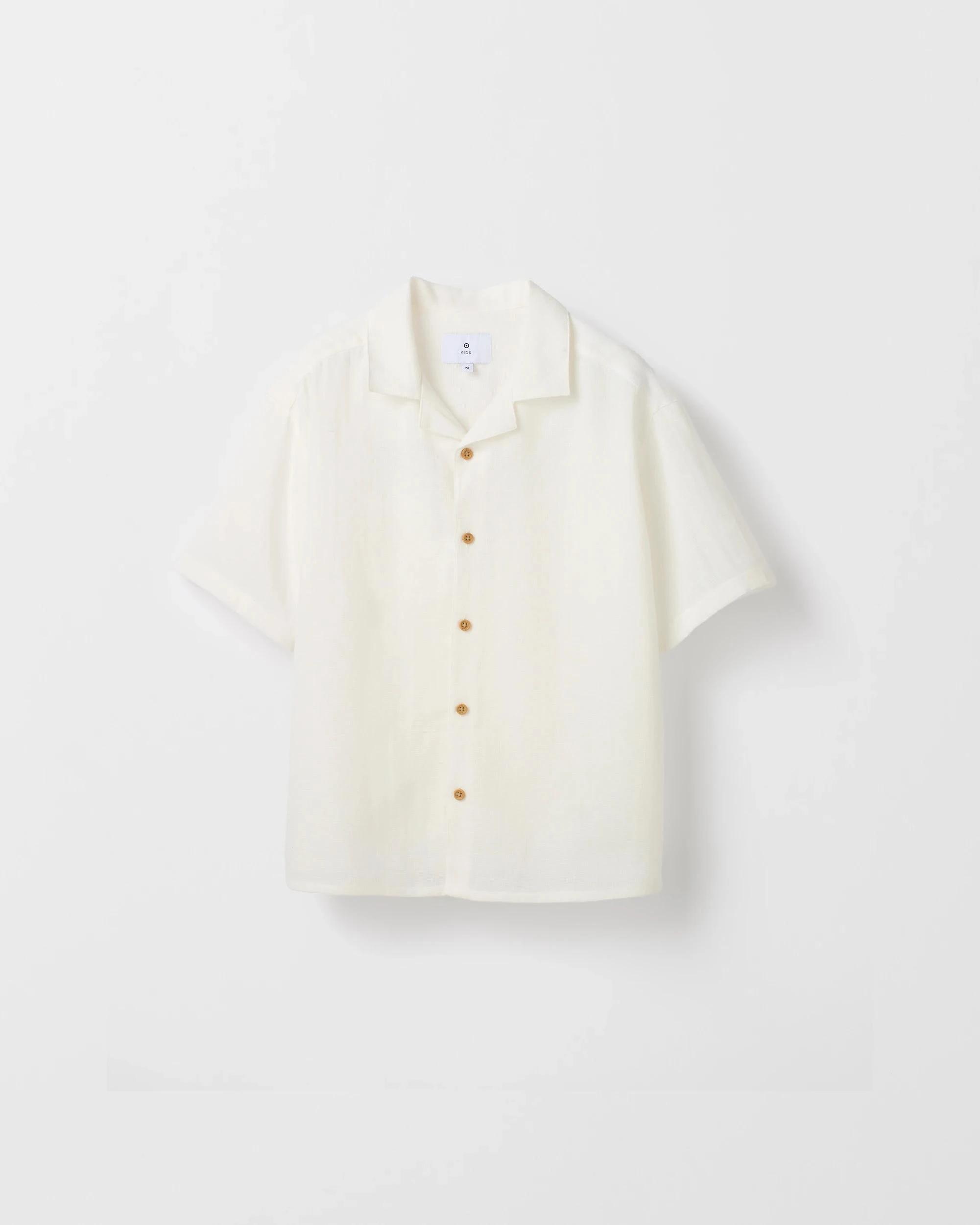 4 Target Cotton Linen Blend Short Sleeve Textured Shirt CREAM, 4 of 6