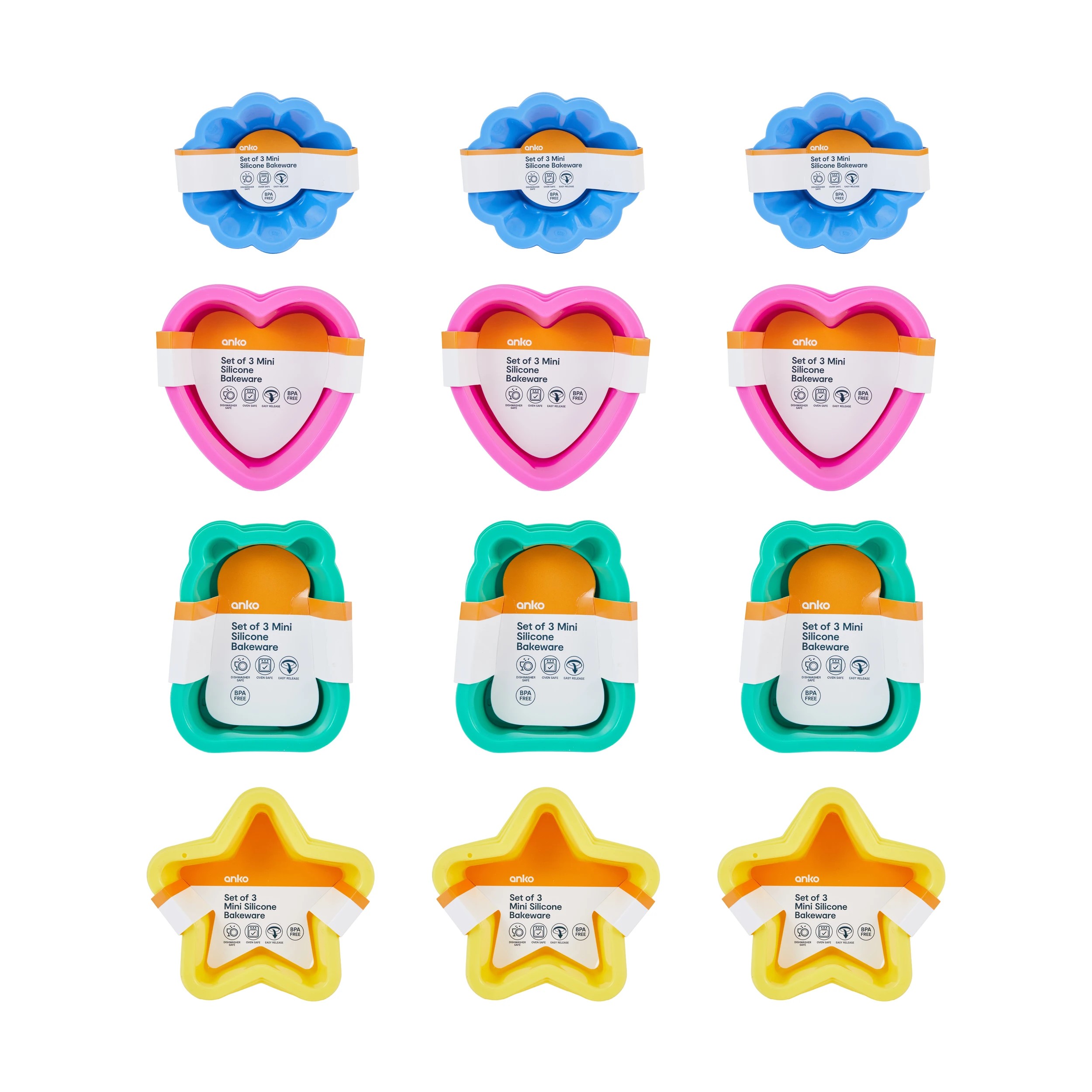 7 Set of 3 Mini Silicone Bakeware - Assorted, 7 of 8